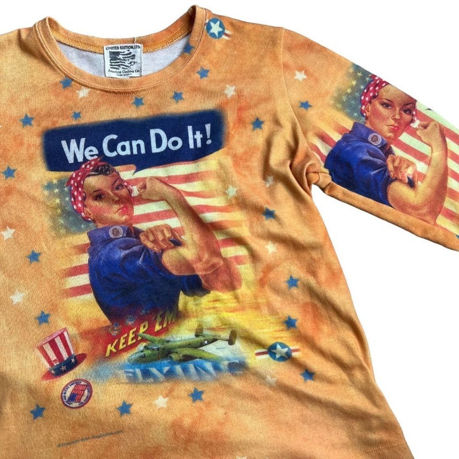 Vintage Y2k Rosie The Riveter Orange 3/4 Sleeves Shirt Top Small Size S / US 4 / IT 40 - 5 Thumbnail