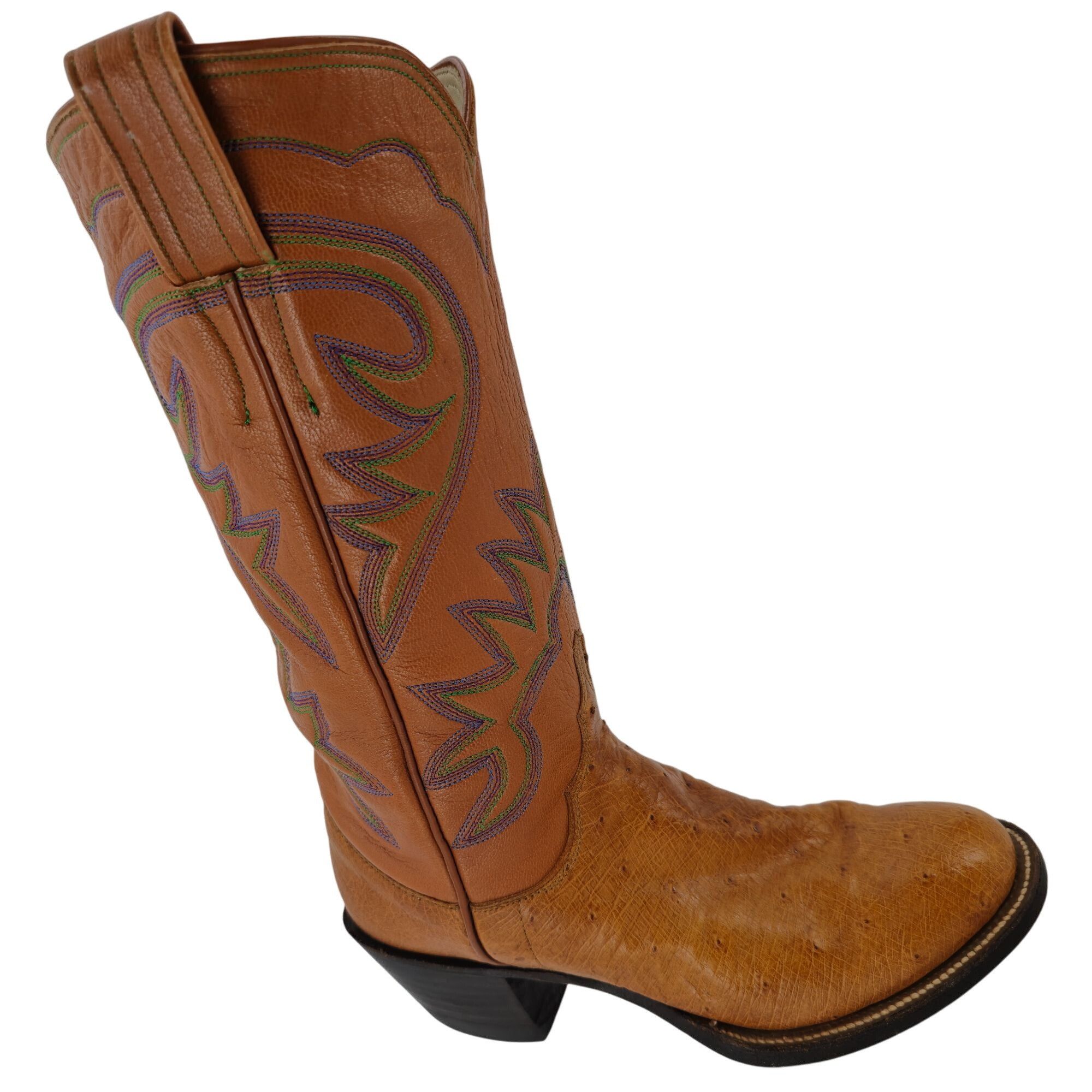 Other M.L. Leddys Ostrich Exotic Cowgirl Boots Womens 5B Brown Pur Size US 5 / IT 35 - 1 Thumbnail