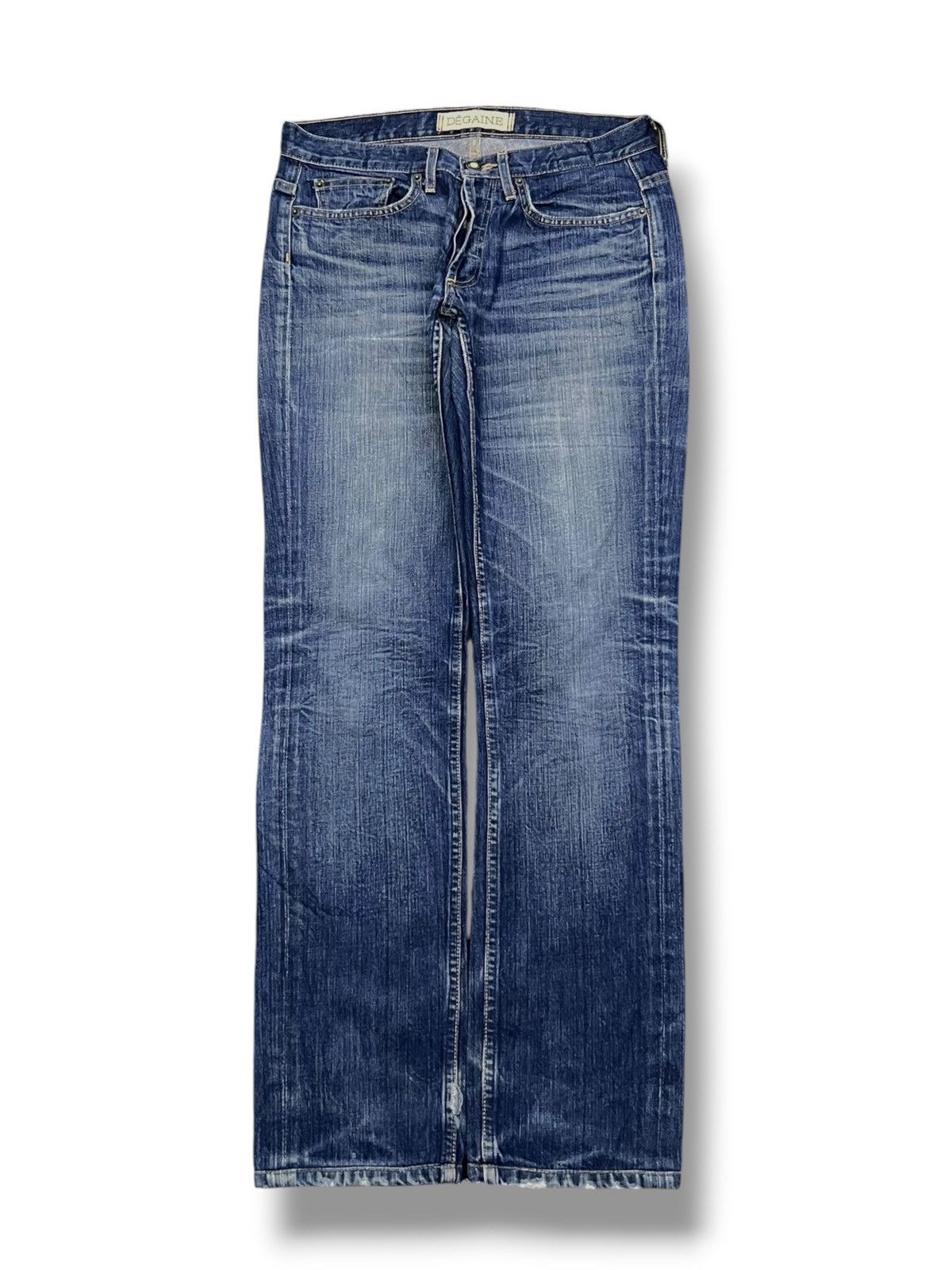 Japanese Brand Vintage Degaine Usa - Faded Wash Honeycomb, Distressed Denim Size 30" / US 8 / IT 44 - 2 Thumbnail