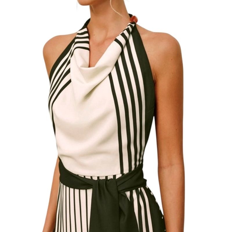 Other Commense Green White Stripe Halter Cowl Neck Zip Short Dress Size XS / US 0-2 / IT 36-38 - 4 Thumbnail