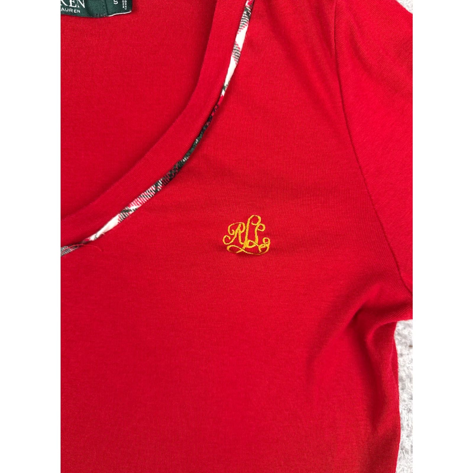 Polo Ralph Lauren VINTAGE Ralph Lauren Sport Shirt Women Small Red Cotton Blend V-Neck Long Sleeve Size S / US 4 / IT 40 - 7 Thumbnail