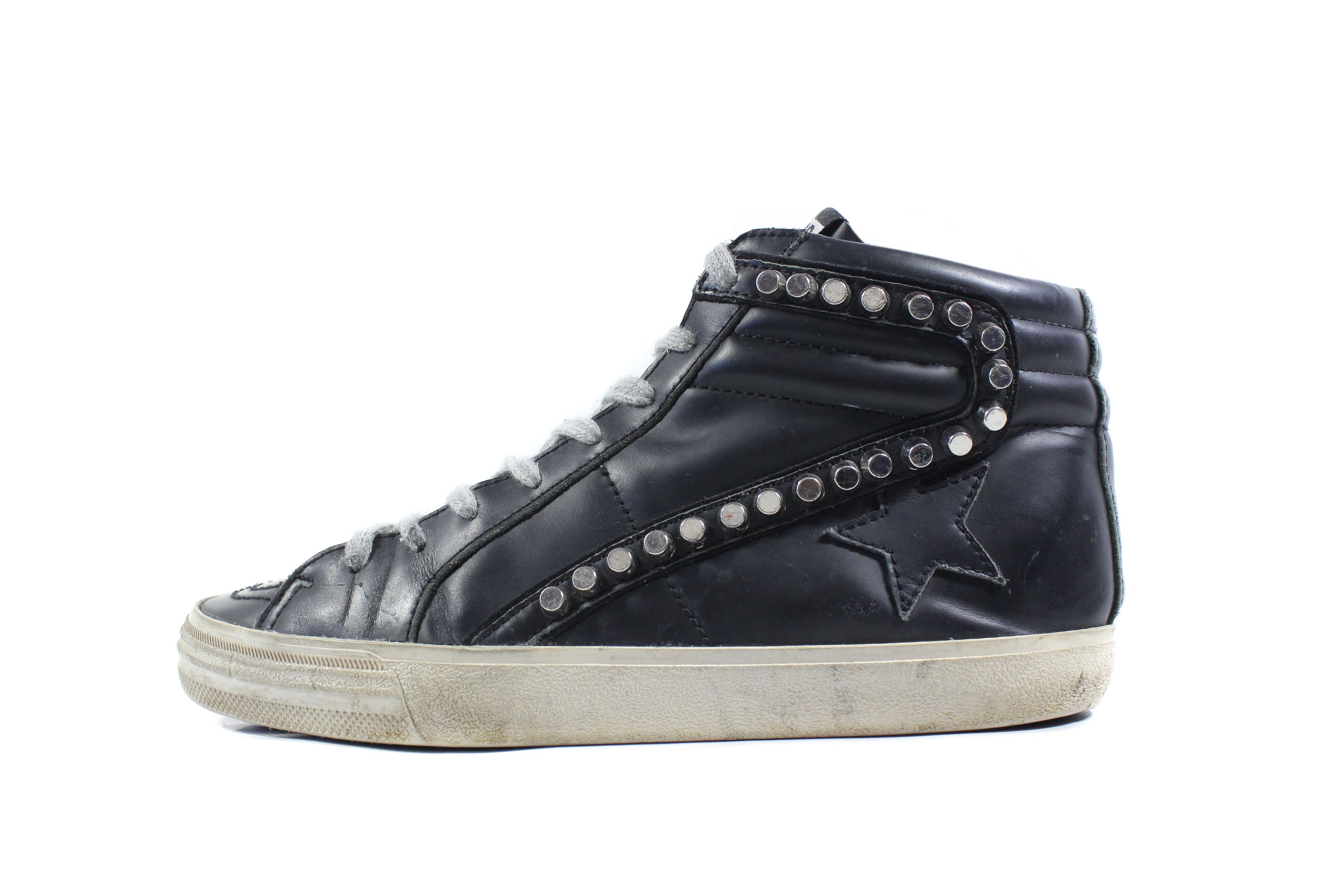 image of Golden Goose Ggdb Slide Distressed High Leather Sneakers in Black, Women's (Size 9)