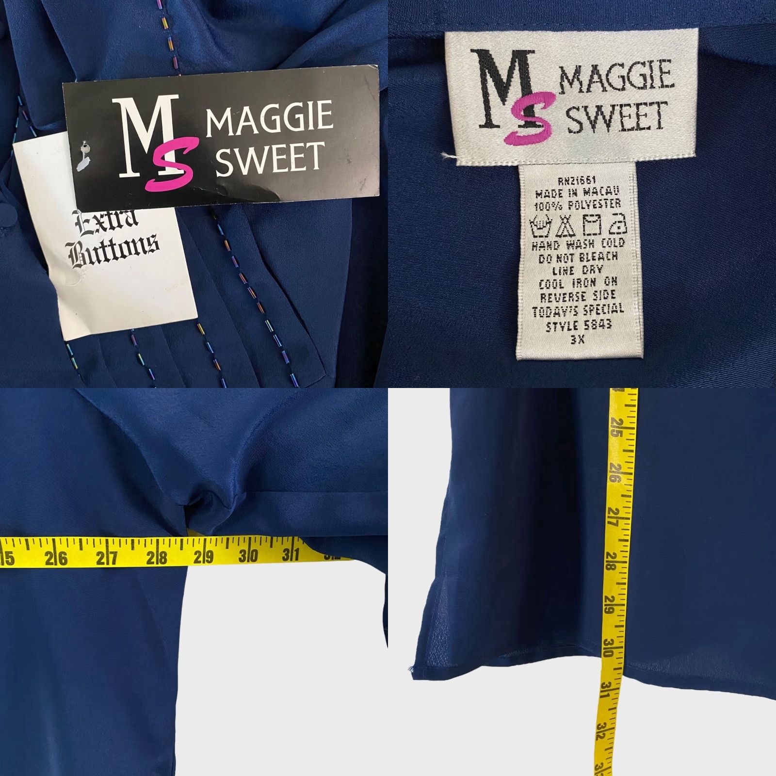 Vintage VINTAGE Maggie Sweet Beaded Button-Up Blouse Mandarin Collar Blue Women's 3X New Size XXL / US 16-18 / IT 52-54 - 8 Thumbnail
