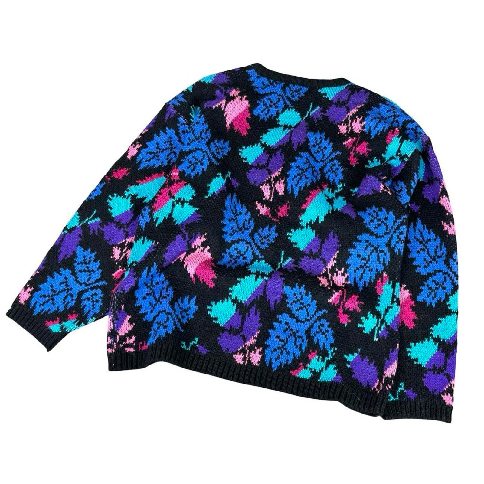 American Retro × Vintage 80s Neon Floral Knit Coquette Sweater Womens Size M Size M / US 6-8 / IT 42-44 - 4 Thumbnail