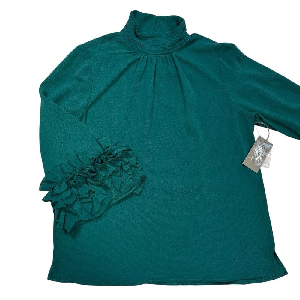 Vince Camuto NWT New $99 Vince Camuto High Neck Ruffle Sleeve Green Blou Size S / US 4 / IT 40 - 5 Thumbnail