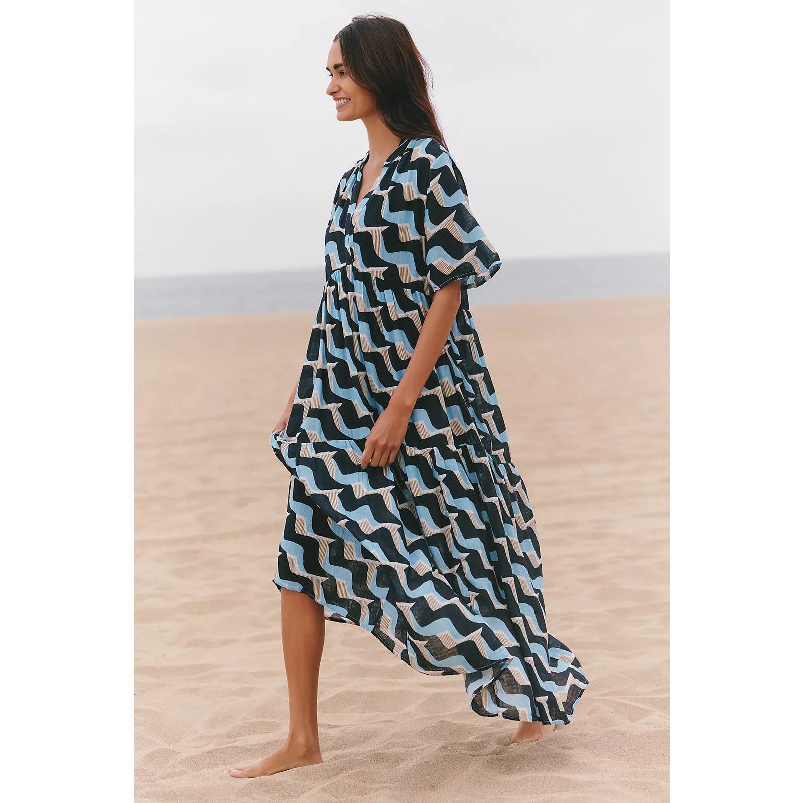 anthropologie blue motif dress Incerti Anthropologie Graphic Print Keyhole Maxi S Midi Dress Amazon Little Size:16R Category_Casual Shoes