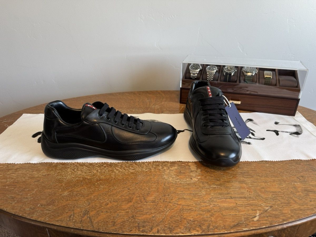 Prada Prada Black Leather Low-Top Sneakers New w/ Tags EU 43 Size US 10.5 / EU 43-44 - 1 Thumbnail