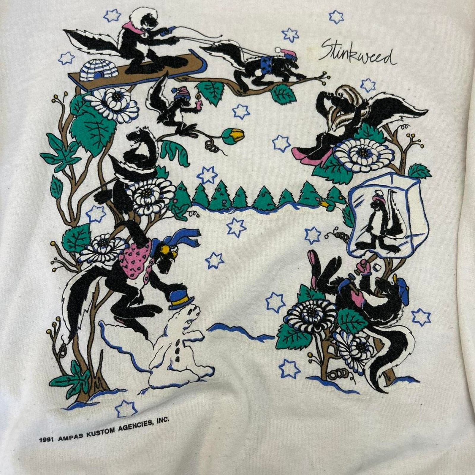 Vintage VTG 90s Stinkweed Skunk Skiing White Collared Sweater. Sz M Size US M / EU 48-50 / 2 - 2 Thumbnail