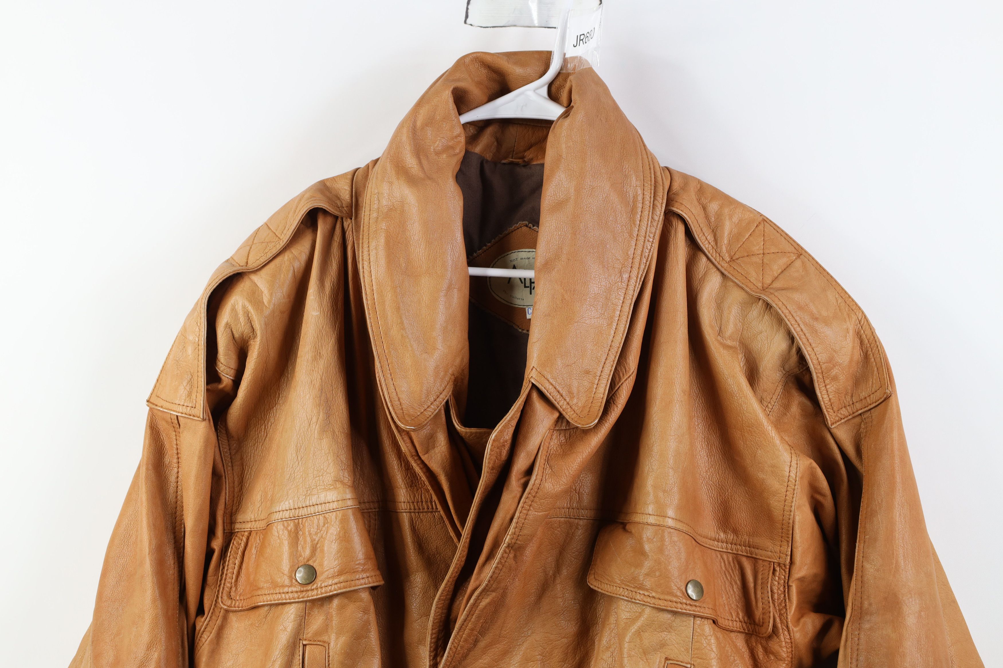 Vintage Vintage 90s Streetwear Collared Button Leather Bomber Jacket Size US S / EU 44-46 / 1 - 2 Thumbnail