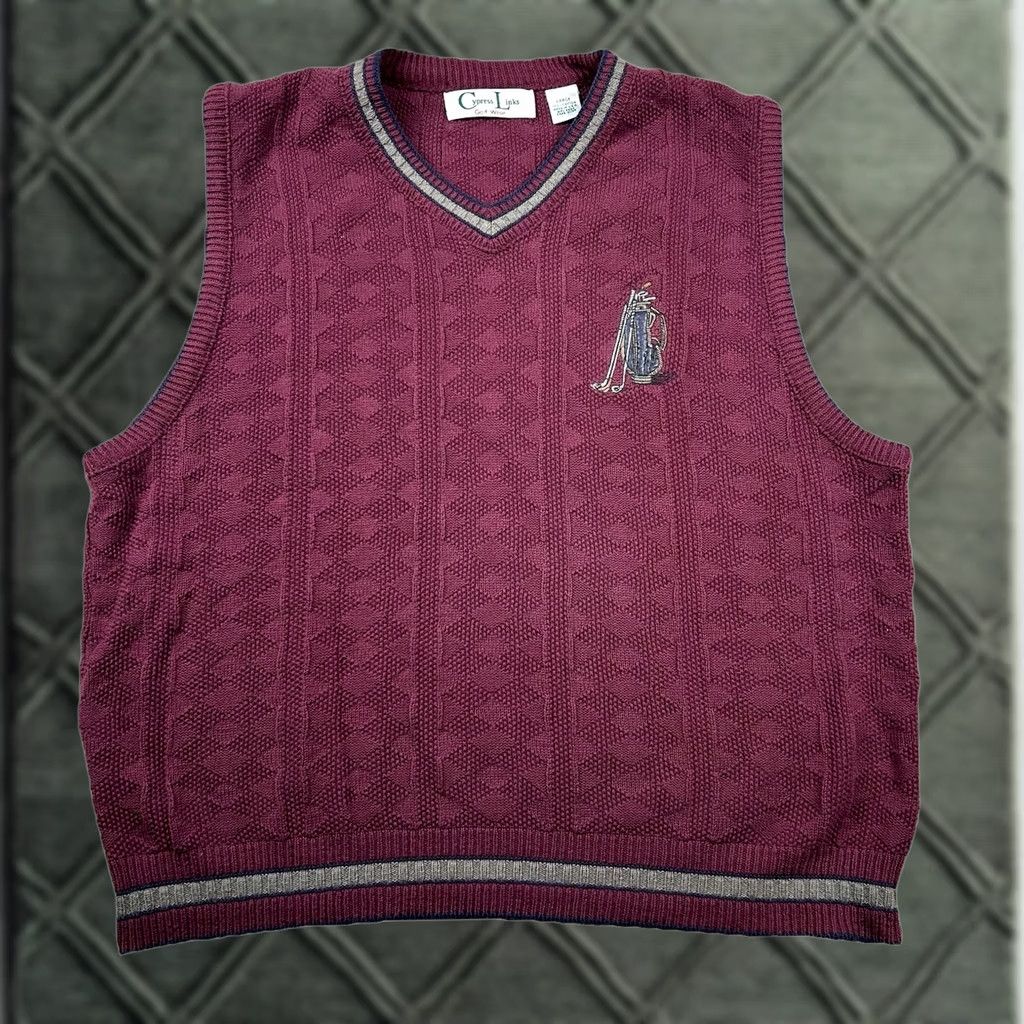 Vintage VINTAGE Cypress Links Sweater Mens L Golf Wear Vest Embroidered Maroon Textured Size US L / EU 52-54 / 3 - 1 Thumbnail
