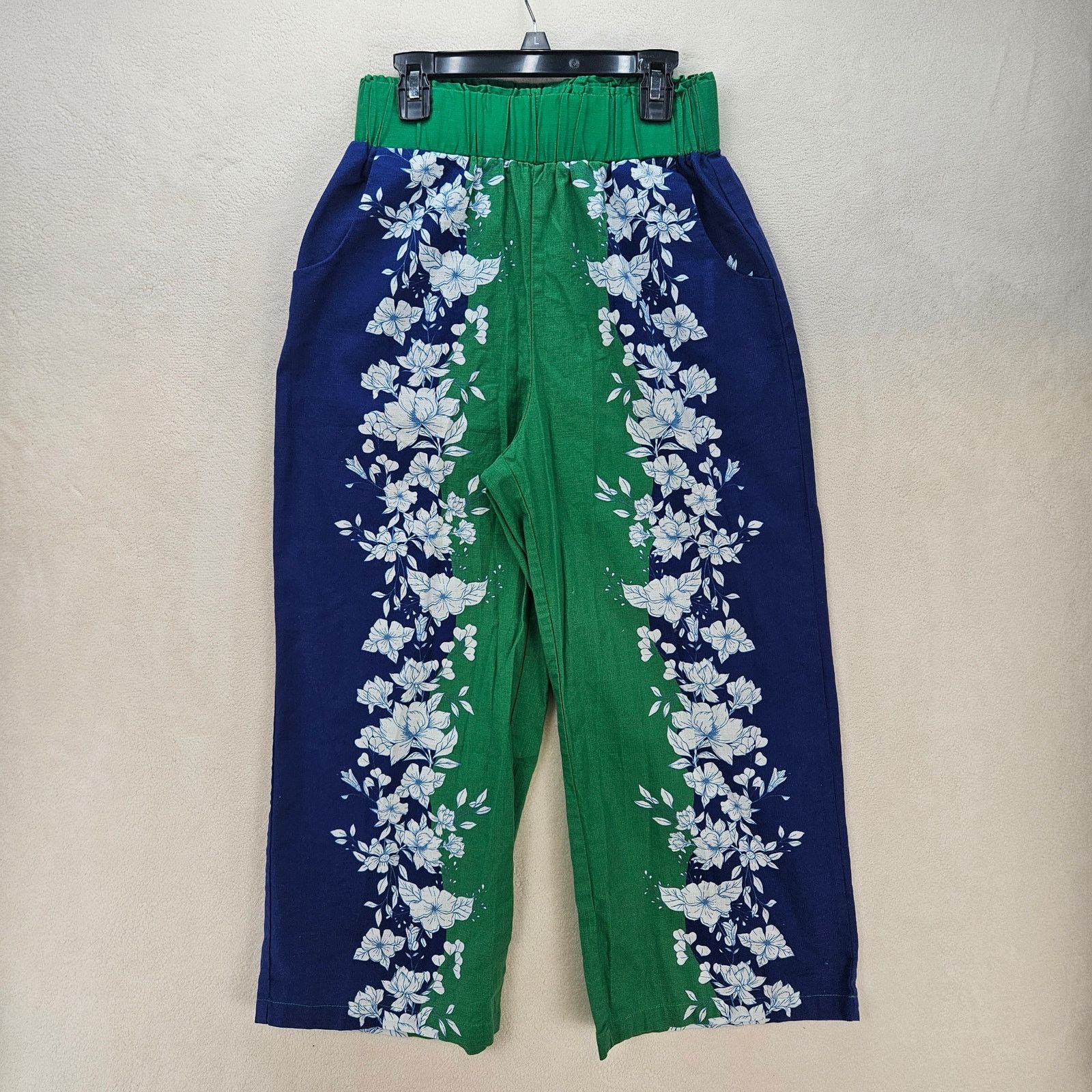 Other KOURT WOMEN'S SMALL LINEN WIDE LEG PANTS BLUE GREEN FLORAL Size 24" / US 00 / IT 34 - 1 Thumbnail