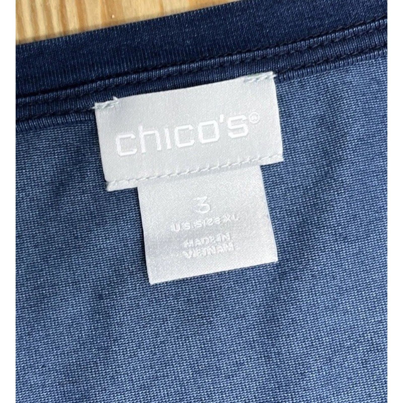 Chicos Chico's Navy Semi Sheer Stretch Top 3/4 Bell Sleeve Size 3 Size XL / US 12-14 / IT 48-50 - 5 Thumbnail