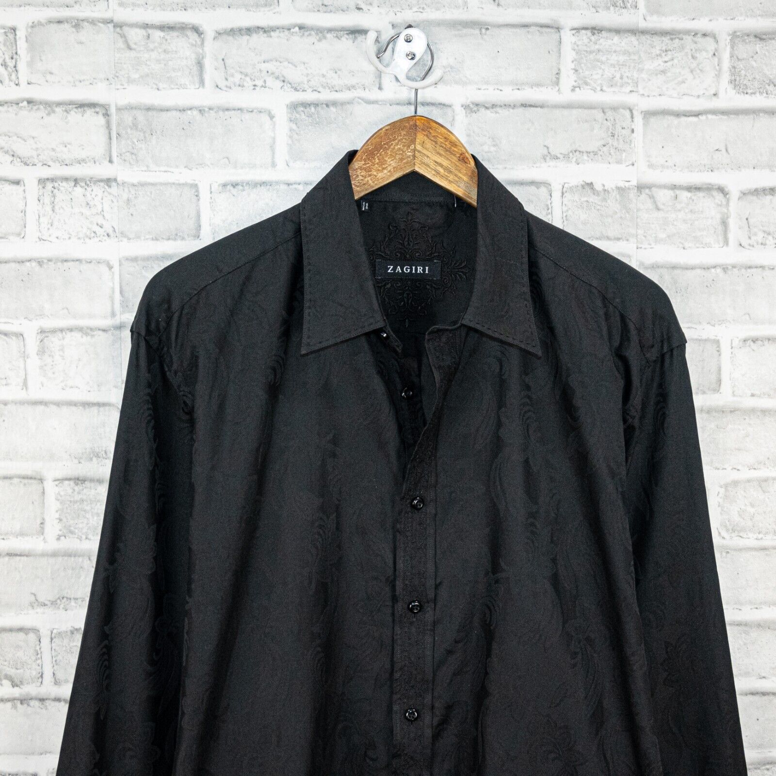 ZAGIRI ZAGIRI Men's Black Floral jacquard Button down Shirt Size US XL / EU 56 / 4 - 3 Thumbnail