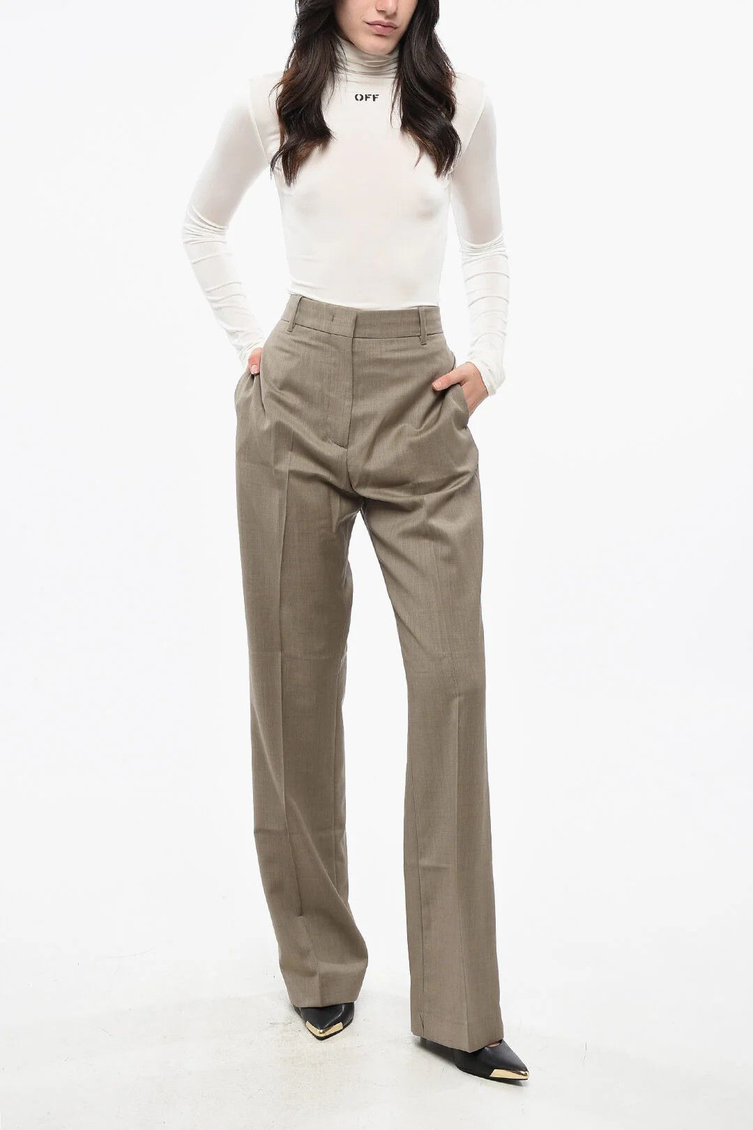 Golden Goose og1mm0426 Relaxed Fit Virgin Wool Pant in Beige Size 30" / US 8 / IT 44 - 3 Thumbnail