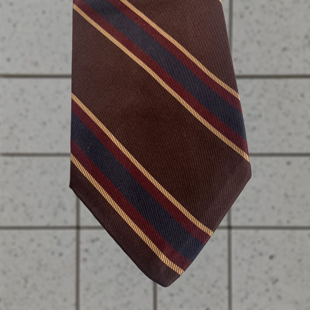 Robert Talbott VINTAGE Robert Talbott Ascot Shop Silk Neck Tie Brown Woven Repp Tie 60s USA 3.5x58 Mens Tie Brown Silk Repp Vintage Geometric Size ONE SIZE - 1 Thumbnail