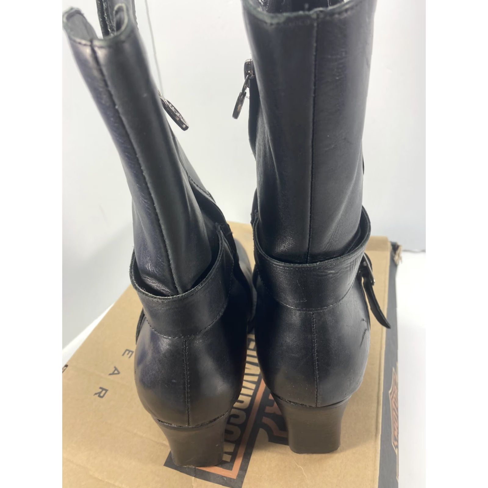 Harley Davidson Harley Davidson Boots Simone Motorcycle Leather Mid Calf Zip Womens 8 Black Square Toe Straps Mid-Calf Heel High Block Street Casual Shoes Size US 6 / IT 36 - 5 Thumbnail