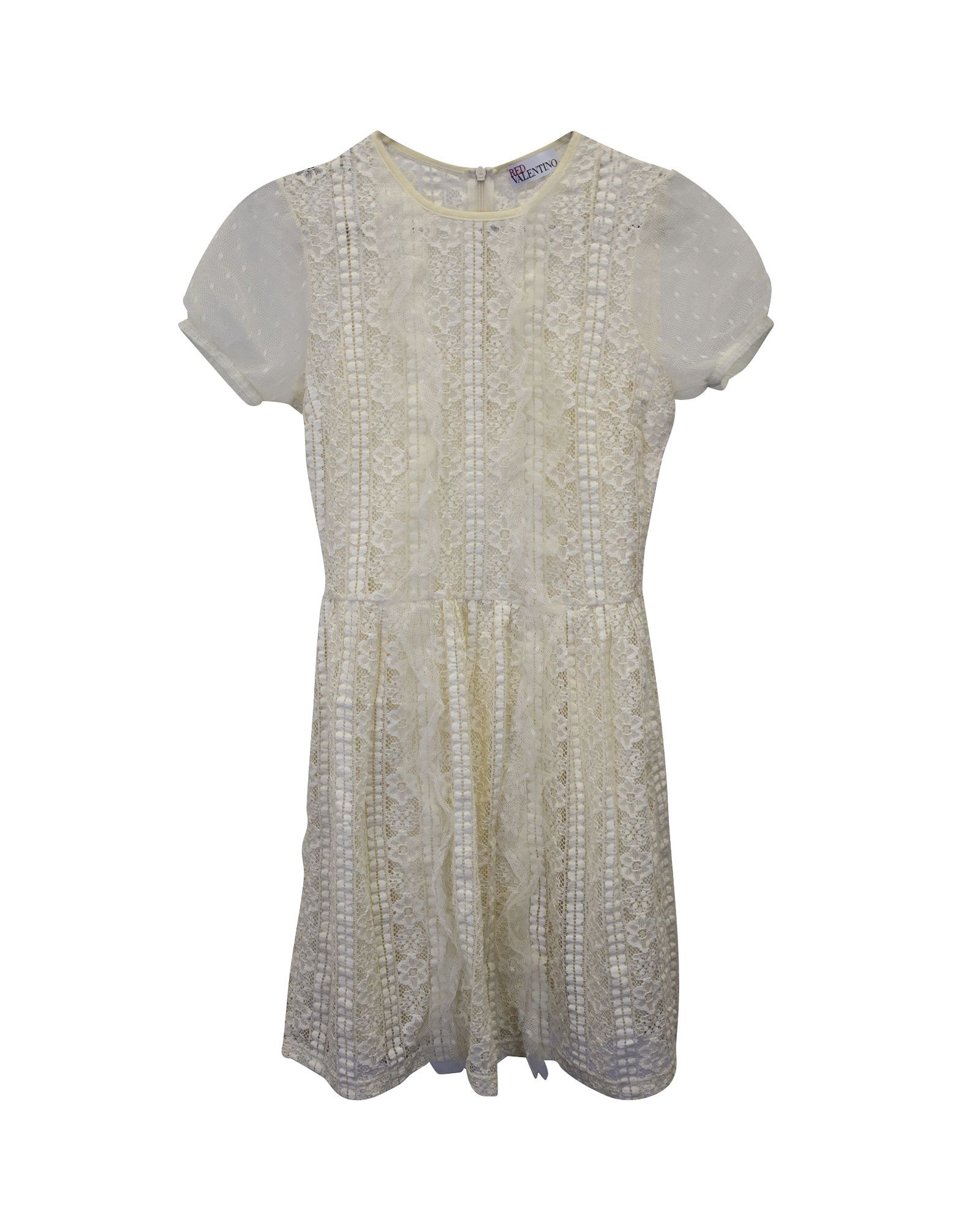 RED Valentino Red Valentino Puffed Sleeve Dress in Cream Polyamide Lace Size XS / US 0-2 / IT 36-38 - 1 Thumbnail