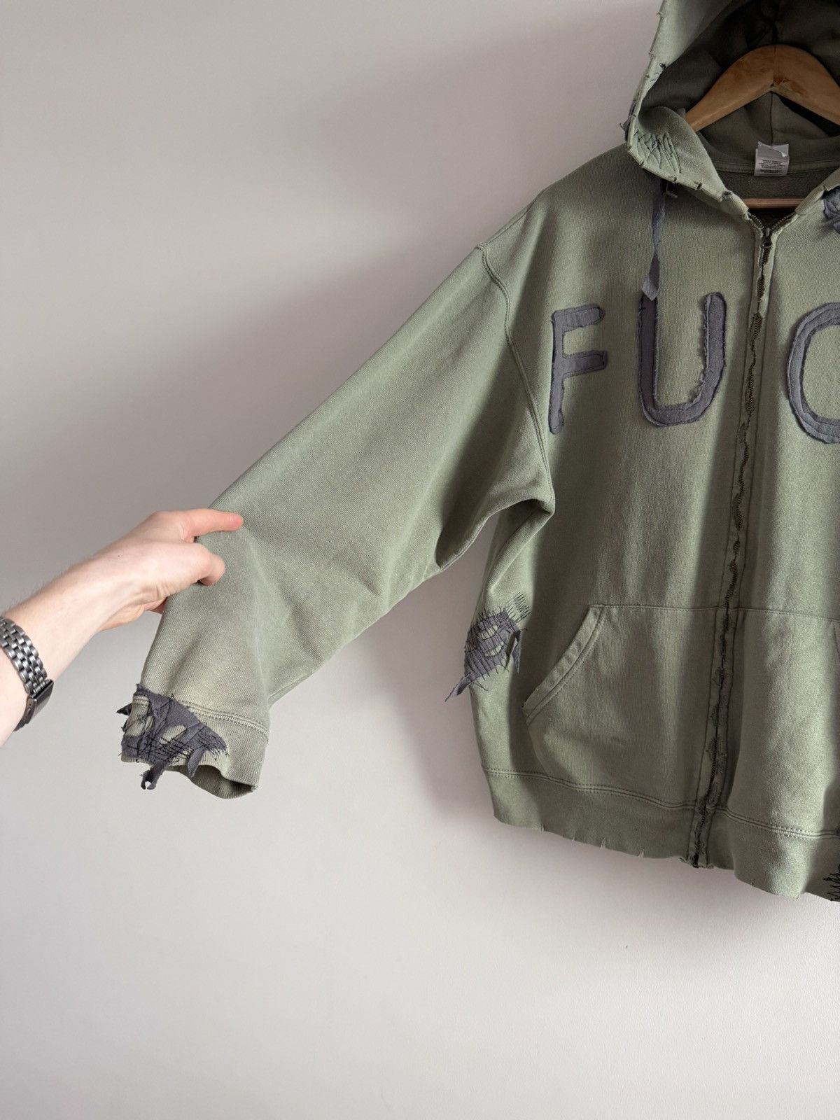 Vintage Custom Distressed Zip Hoodie “FUCK” Fruit of the Loom Base Size US L / EU 52-54 / 3 - 2 Thumbnail
