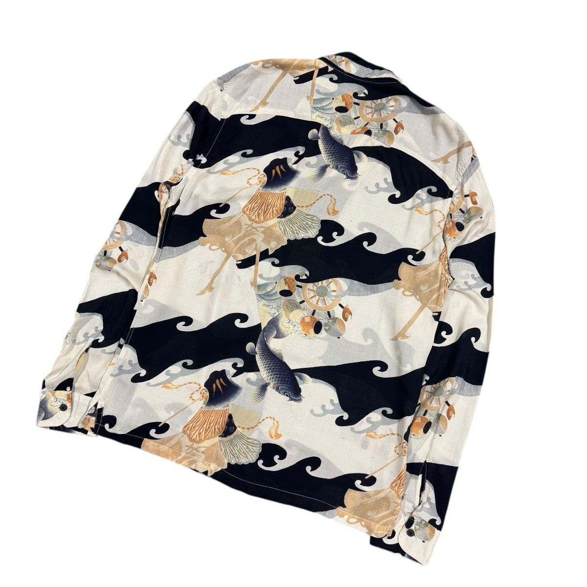 Allsaints All Saint Viscose Rayon Japanese Koi Fish Open Collar Shirt Size US M / EU 48-50 / 2 - 17 Thumbnail