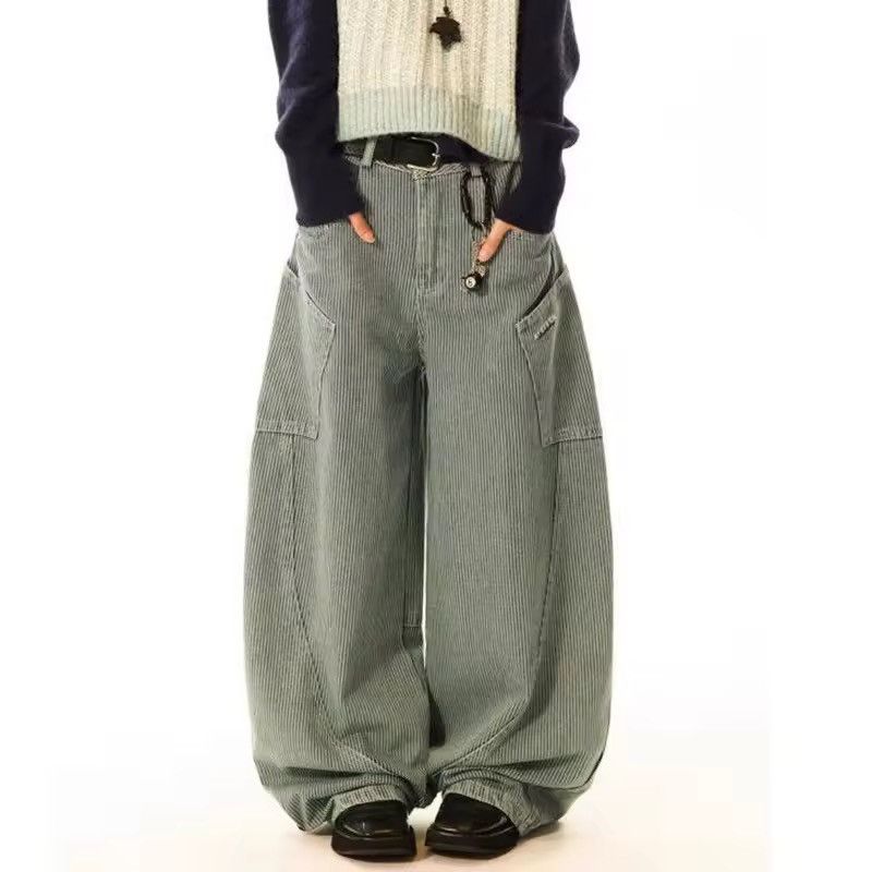 Designer × Vintage Streetwear Striped Loose Baggy Wide Leg Trousers Pants Y2k Size US 35 - 1 Thumbnail