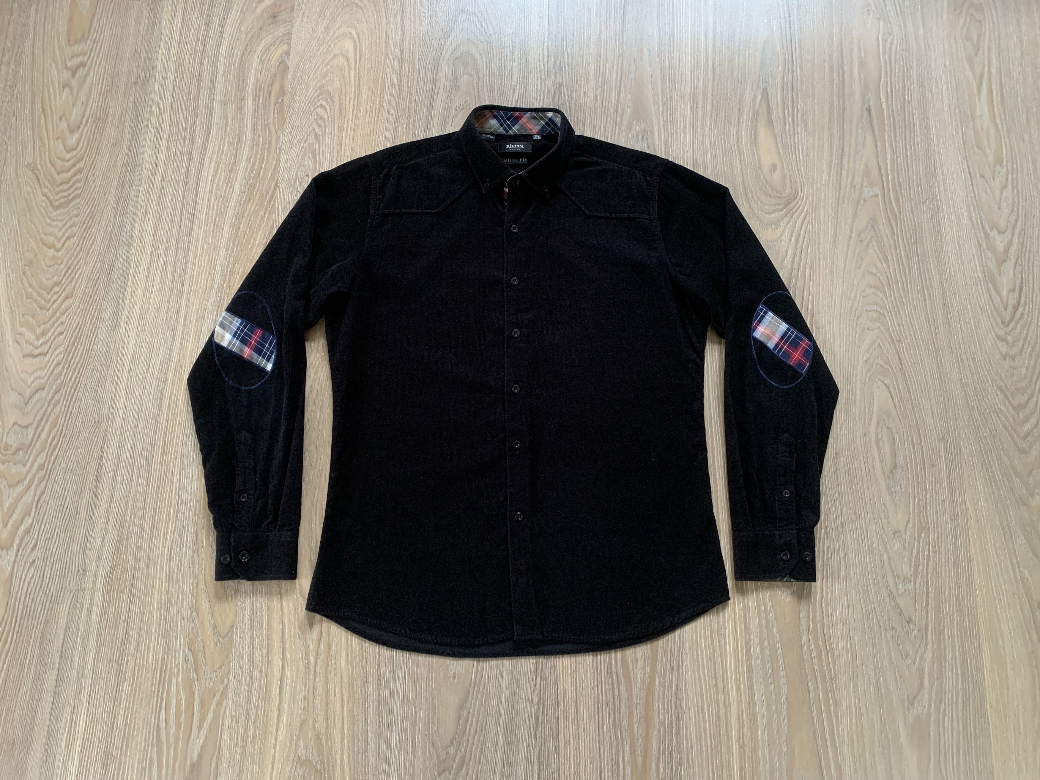 Other Rieppa Slim Fit Mens Black Micro Corduroy Shirt Size US XL / EU 56 / 4 - 9 Thumbnail