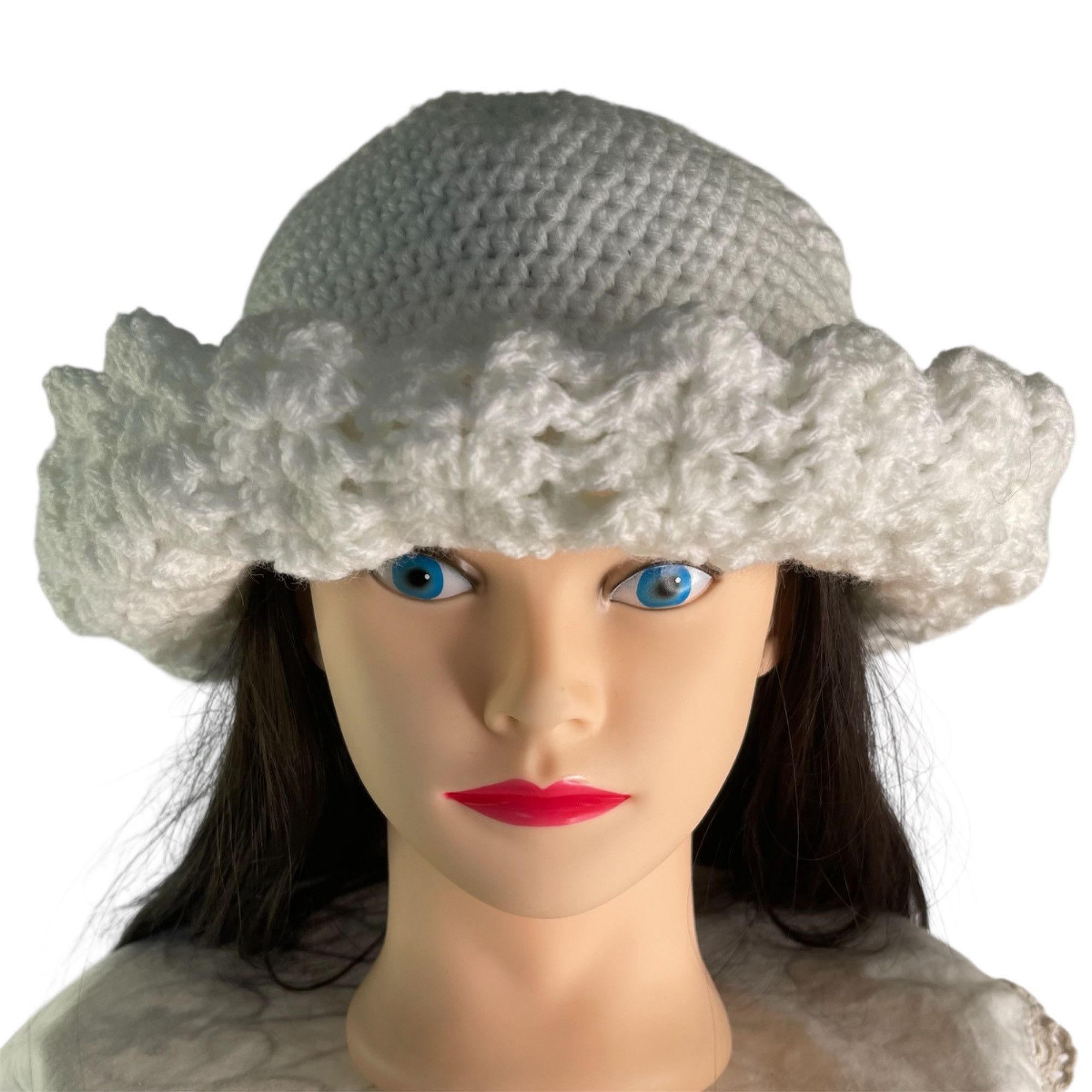 Handmade Crochet Bucket Hat Retro Cloche Style White Handmade Adult S Size ONE SIZE - 4 Thumbnail