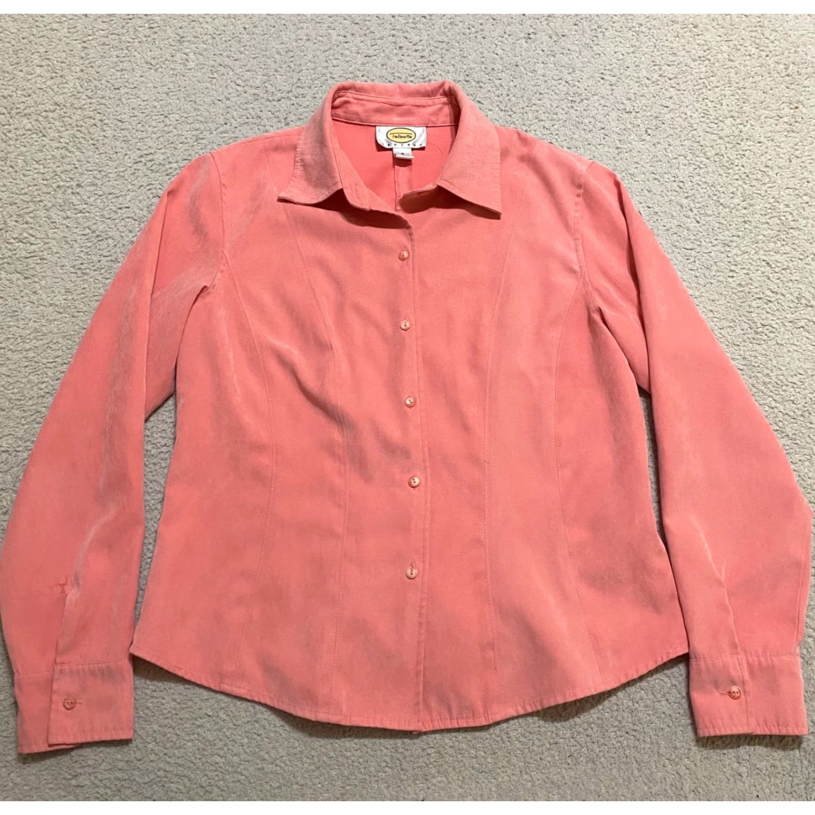 Talbots Talbots Shirt Orange Long Sleeve Button-Up Petite Womens PS Polyester Velvet Casual Solid 90s Size S / US 4 / IT 40 - 2 Thumbnail