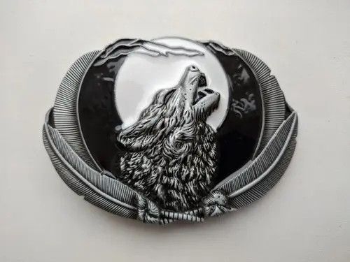 image of Leather x Unbrnd Wolf Head Belt Buckle in Silver, Men's