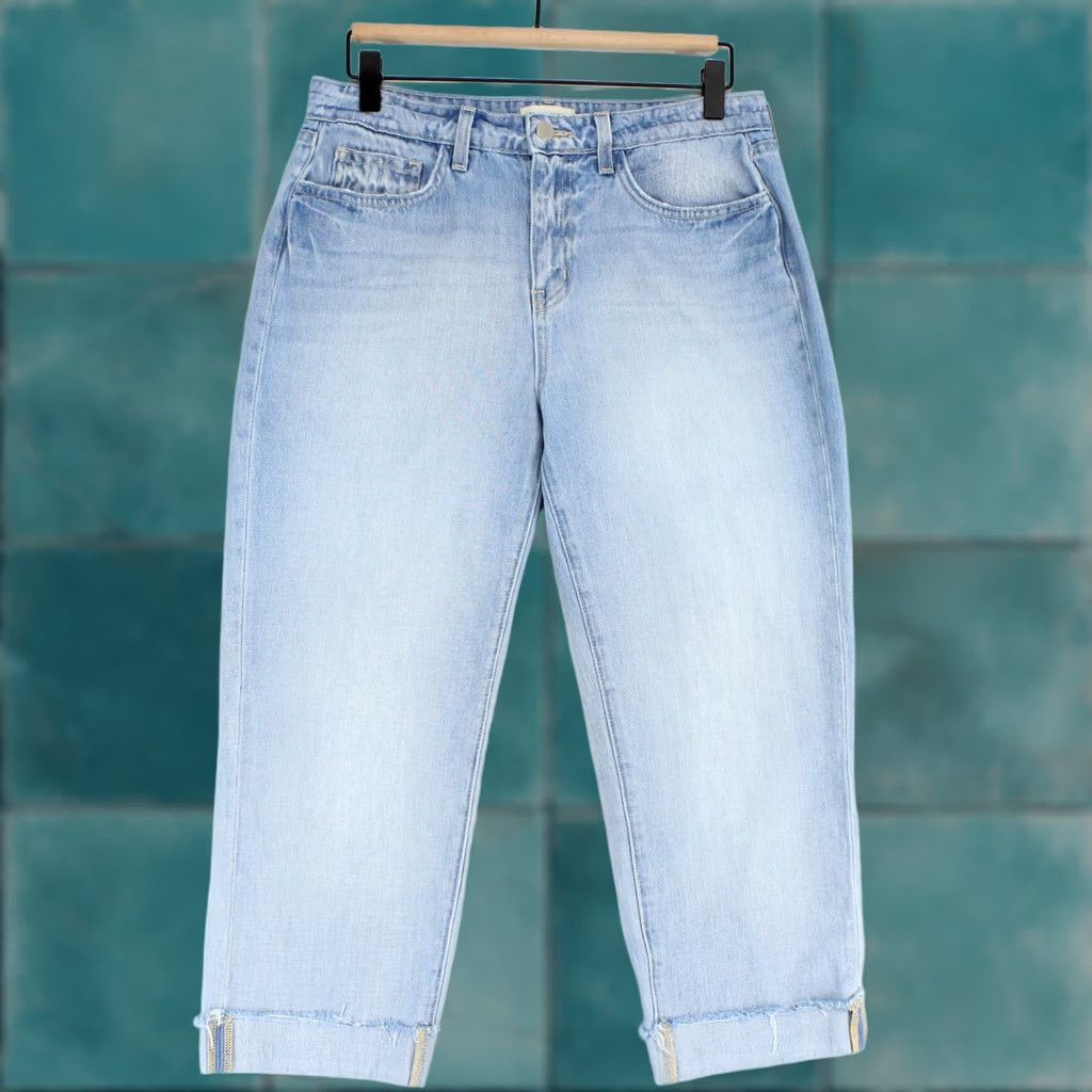 L'AGENCE L'Agence Maribel Jeans Womens 27 Blue High Rise Straight Cropped Raw Hem Denim 100% Cotton Leather? Size 27" / US 4 / IT 40 - 1 Thumbnail