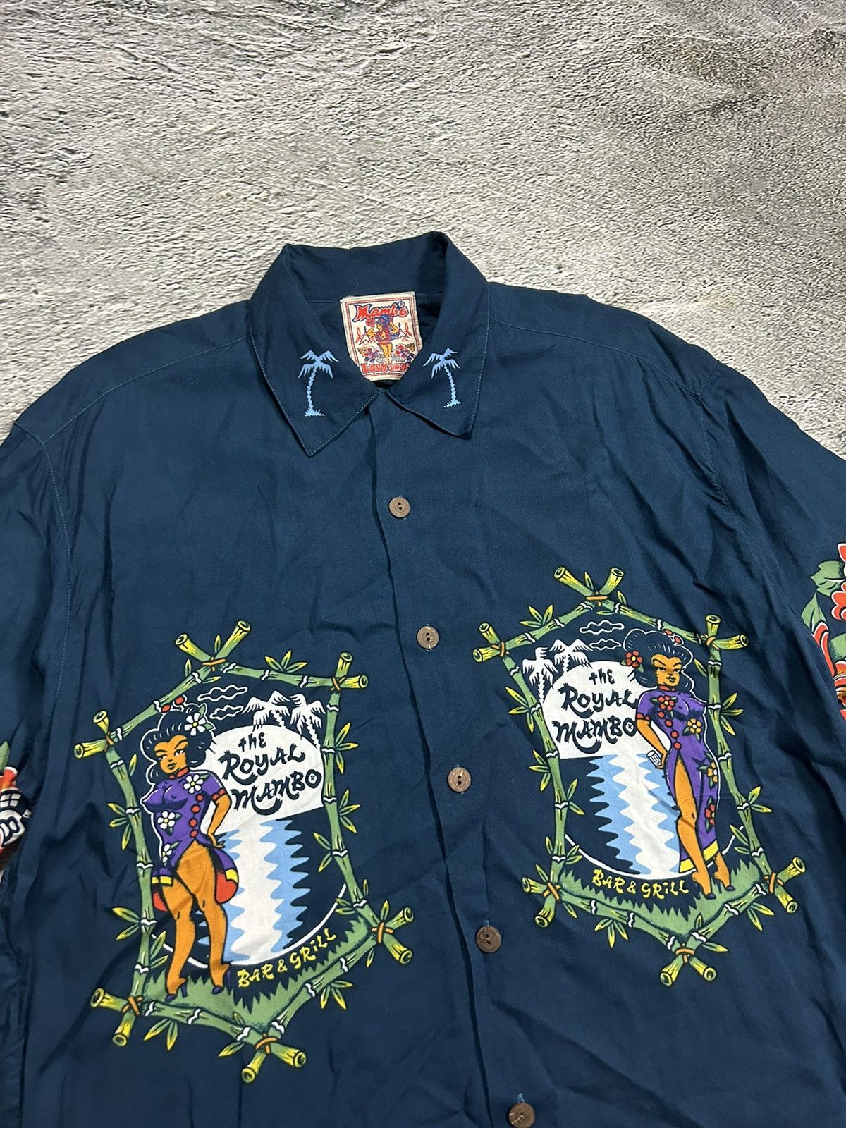 Mambo × Vintage Rare Vintage Mambo Loud Hawaiian Shirt navy blue Size US XL / EU 56 / 4 - 2 Thumbnail
