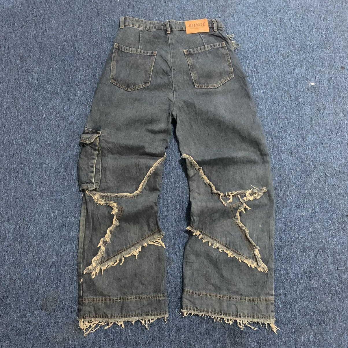 Japanese Brand Distressed patchwork star denim wide-leg jeans blue Size US 29 - 6 Thumbnail