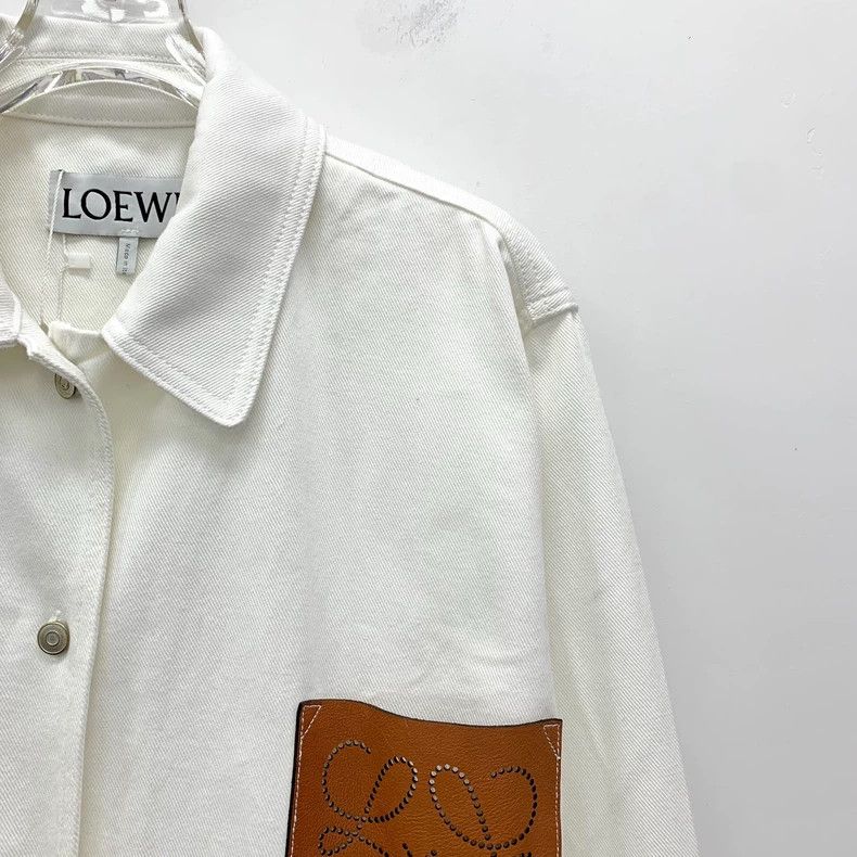 Loewe Loewe White logo leather cotton collar single row button l Size XS / US 0-2 / IT 36-38 - 3 Thumbnail