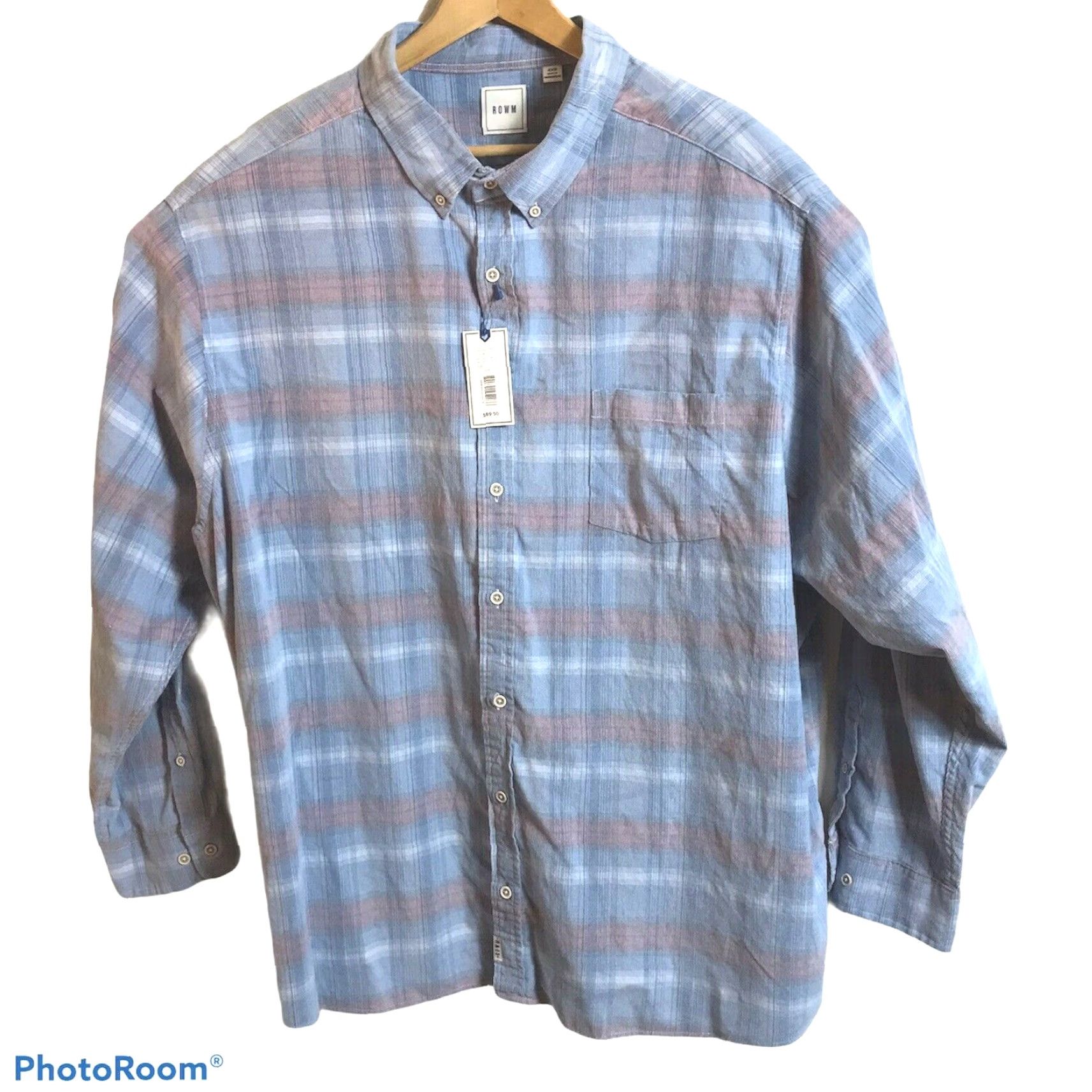 Vintage ROWM Shirt Mens Big 2X Long Sleeve Corduroy Dusty Blue Plaid Button-Up Casual Mens Size US XXL / EU 58 / 5 - 3 Thumbnail