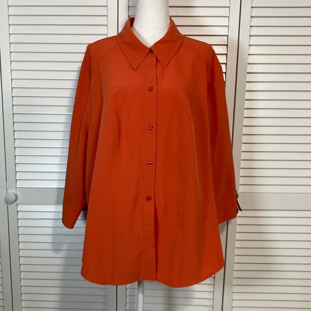 Other Dressbarn Orange Vintage Flowy Collared Tunic Blouse 22/24 Size 3XL / US 20-22 - 1 Thumbnail