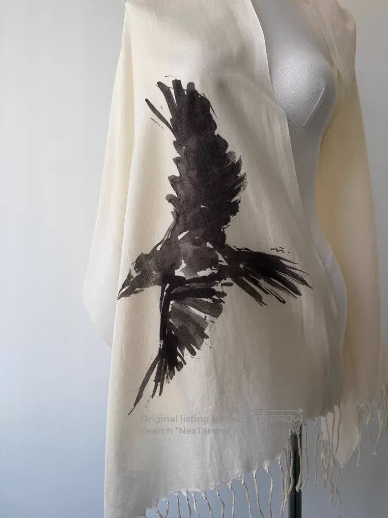 Yohji Yamamoto Yohji Yamamoto 06SS Ink Crow Shawl Scarf Size ONE SIZE - 6 Thumbnail