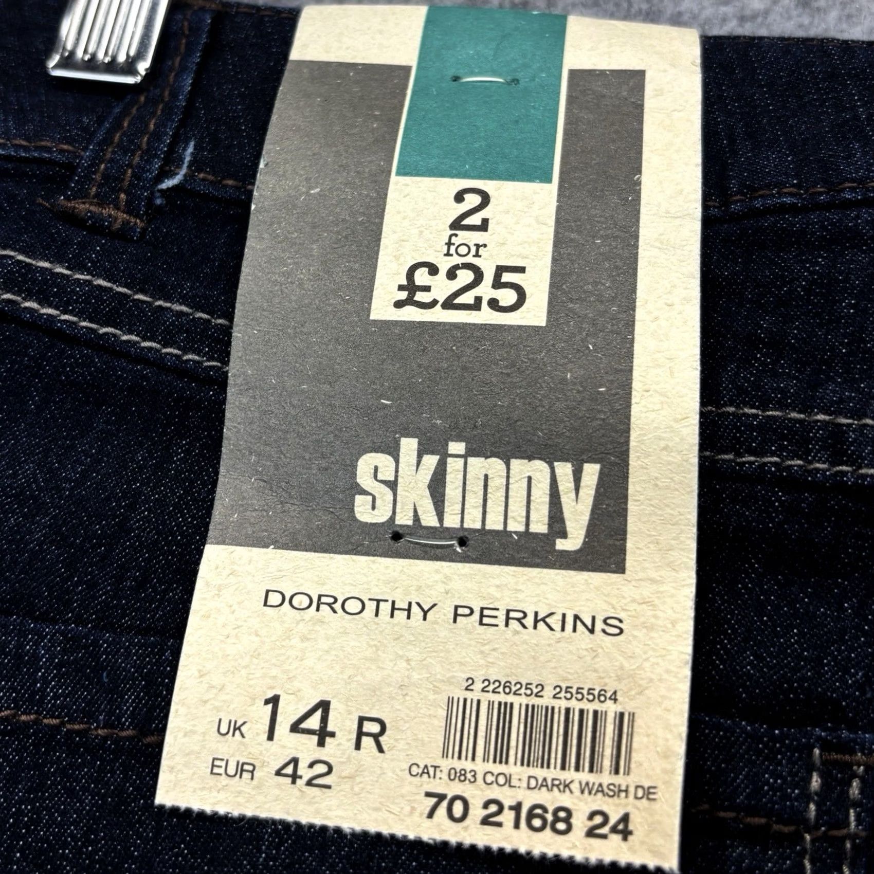 Vintage Dorothy Perkins Jeans Womens 14 Skinny UK14 Regular Denim Dark Wash New With Tags L31 Size 36" / US 14 / IT 50 - 7 Thumbnail