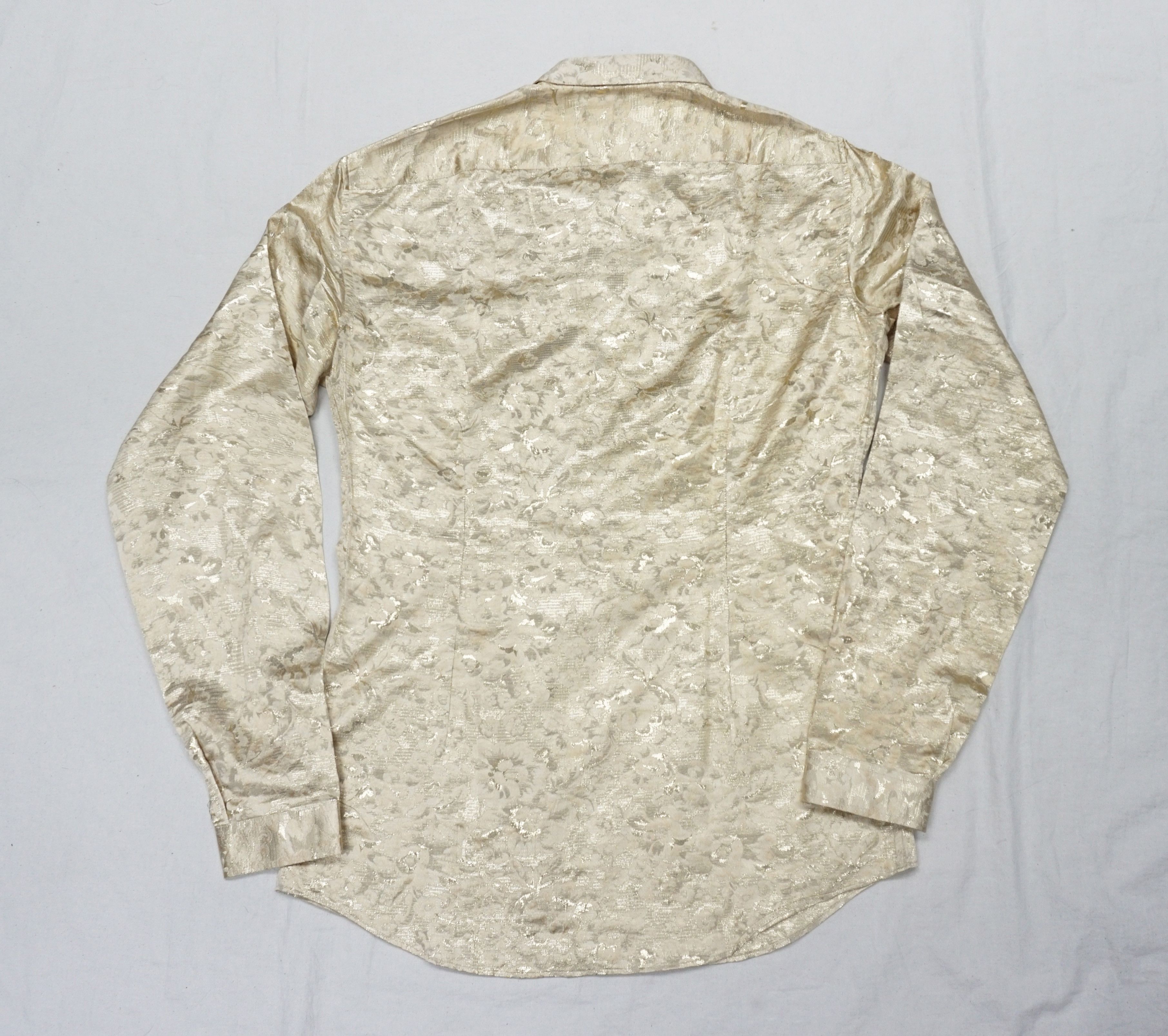 Burberry × Designer × Vintage Burberry Gold Metallic Floral Silk Blend Long Sleeve Shirt Size 38L - 8 Thumbnail