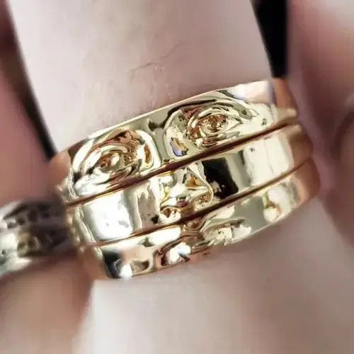 Jewelry x Ring Gold Plated Gold Color Face Three Stack Finger Ring in Black, Men's