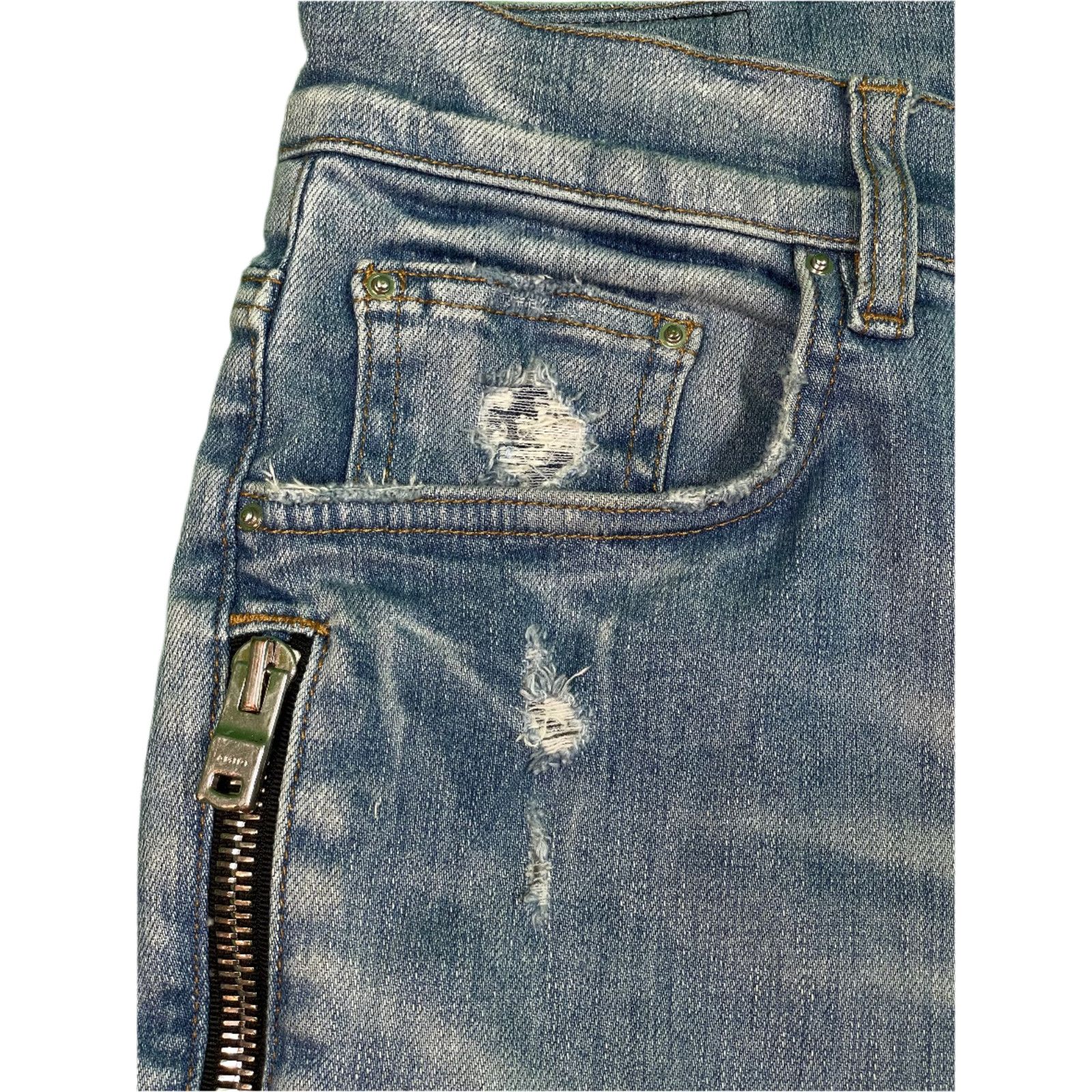 Amiri Amiri MX2 Blue & Orange Plaid Patch Light Wash Blue Jeans Size US 34 / EU 50 - 4 Thumbnail
