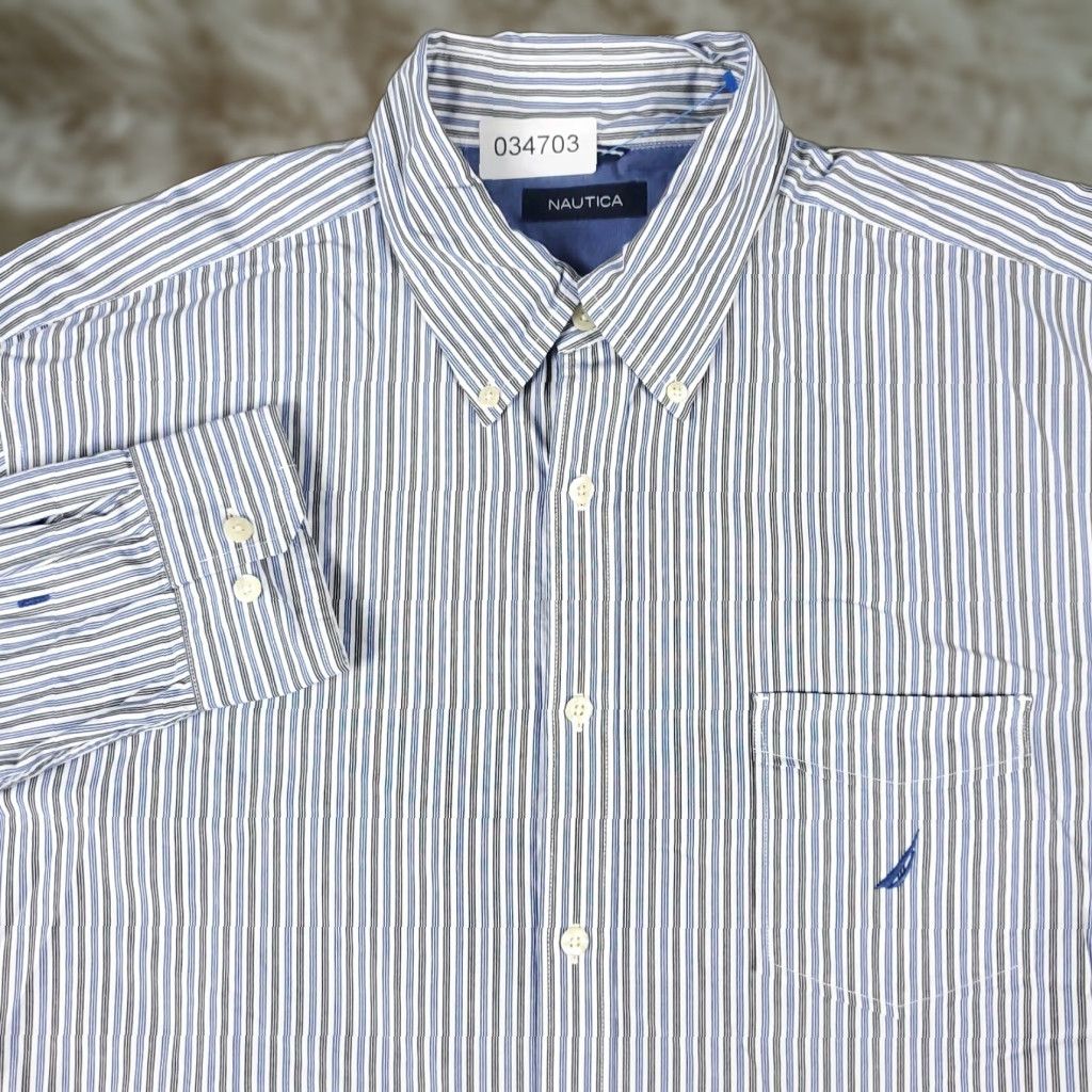 Nautica Nautica Shirt Mens XL Blue Striped Button-Up Long Sleeve Casual Cotton Classic Comfort Size US XL / EU 56 / 4 - 1 Thumbnail