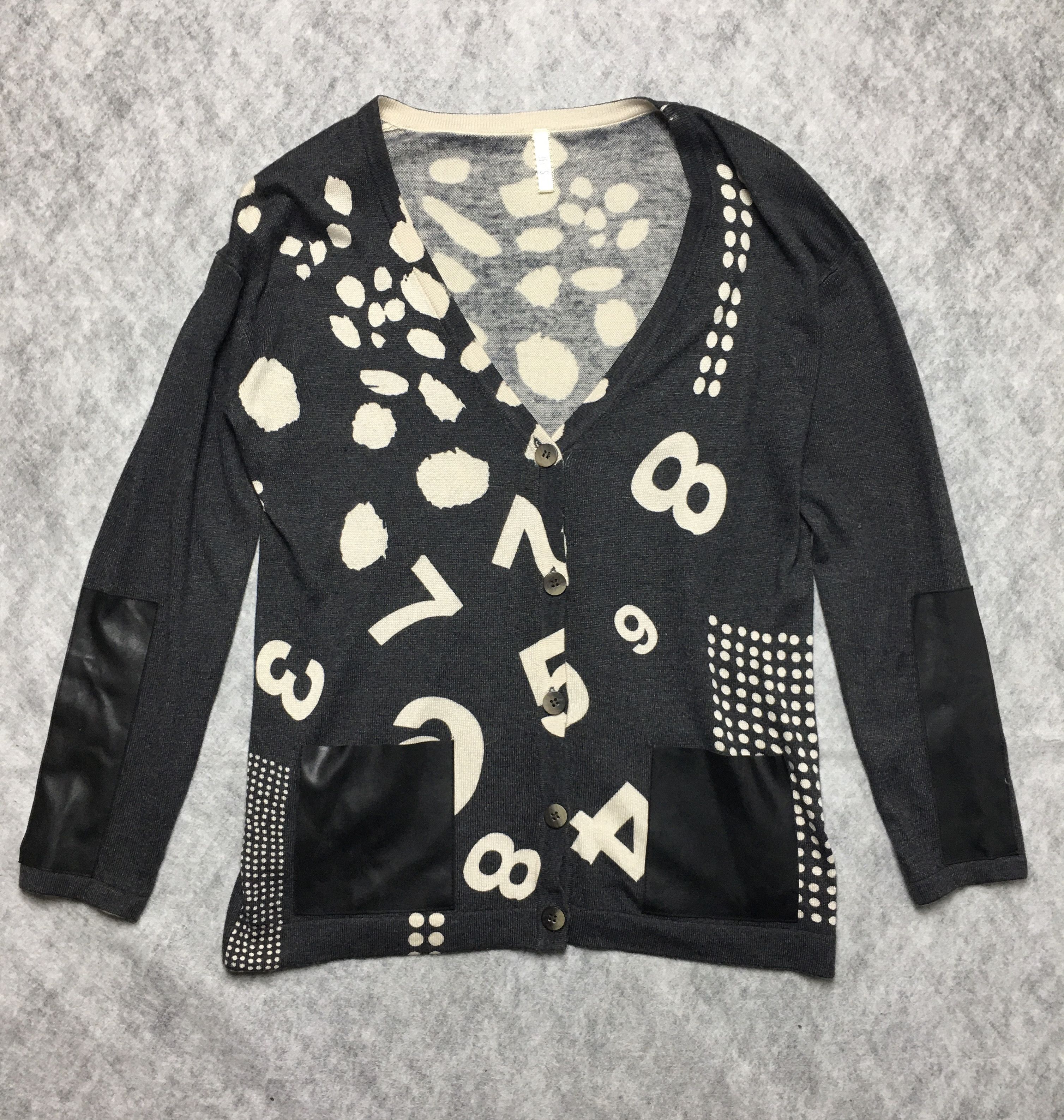 Other Jei's Cashmere Wool Cardigan Numbers Print Faux Leather Size S / US 4 / IT 40 - 6 Thumbnail