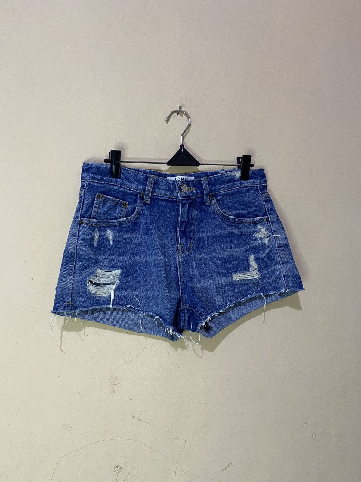 Acne Studios Bliss Merci Paw13 Distressed Short Denim