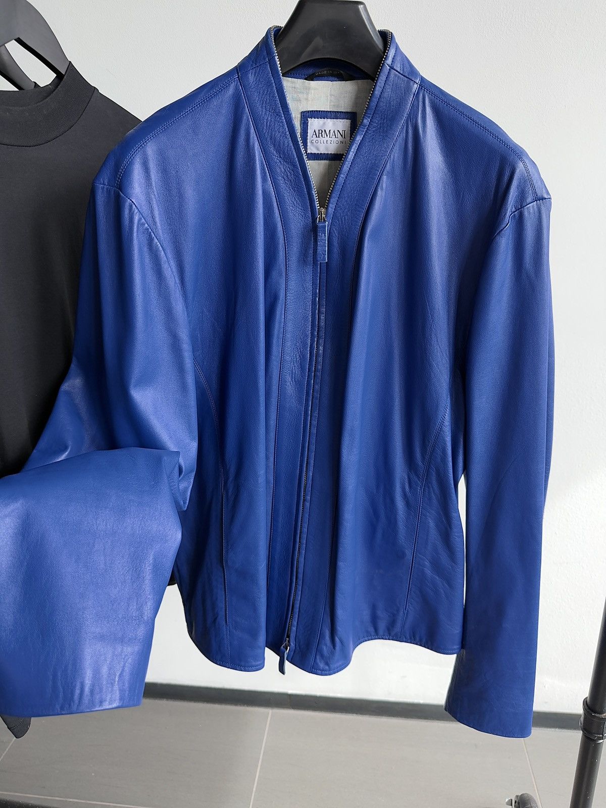 Armani Armani Cobalt Blue Lamb Biker Leather Full Zip Jacket Size US M / EU 48-50 / 2 - 3 Thumbnail