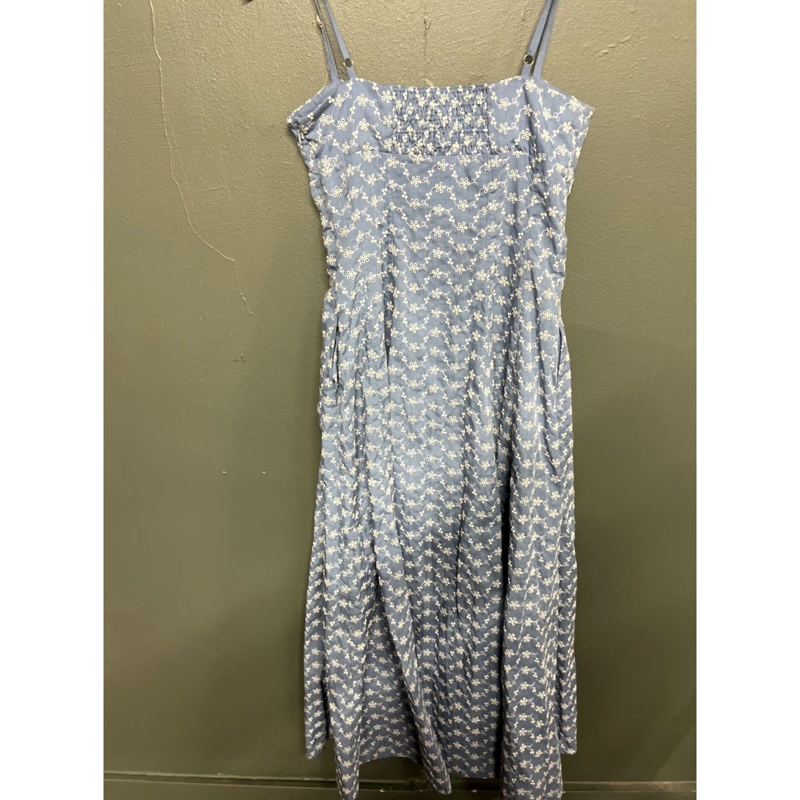 Vintage Taylor Dress Womens Blue White Floral Embroidered Button Sleeveless Russell? Size XS / US 0-2 / IT 36-38 - 4 Thumbnail