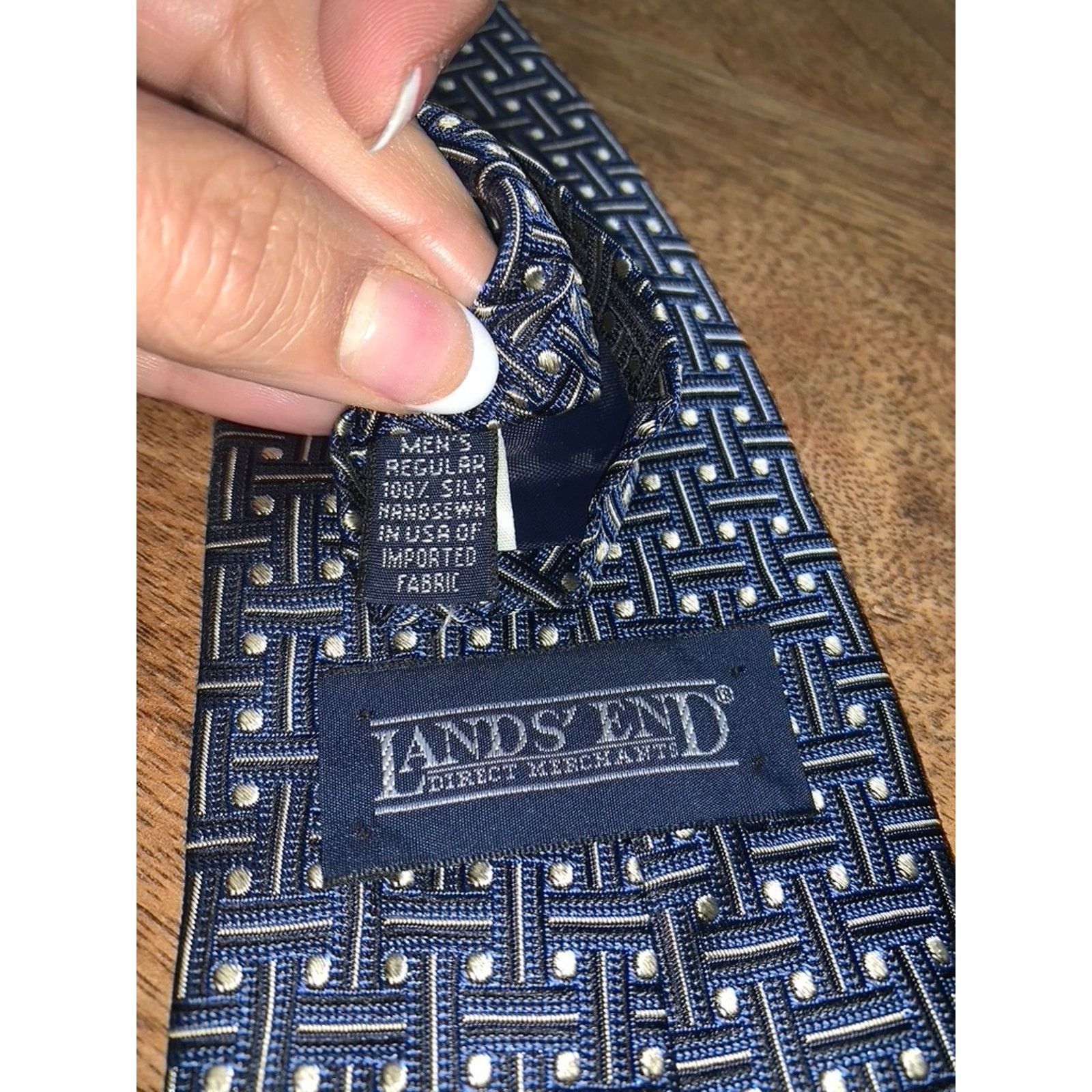 Lands' End Lands' End Men's Silk Geometric Blue Necktie Classic Length Size ONE SIZE - 2 Thumbnail