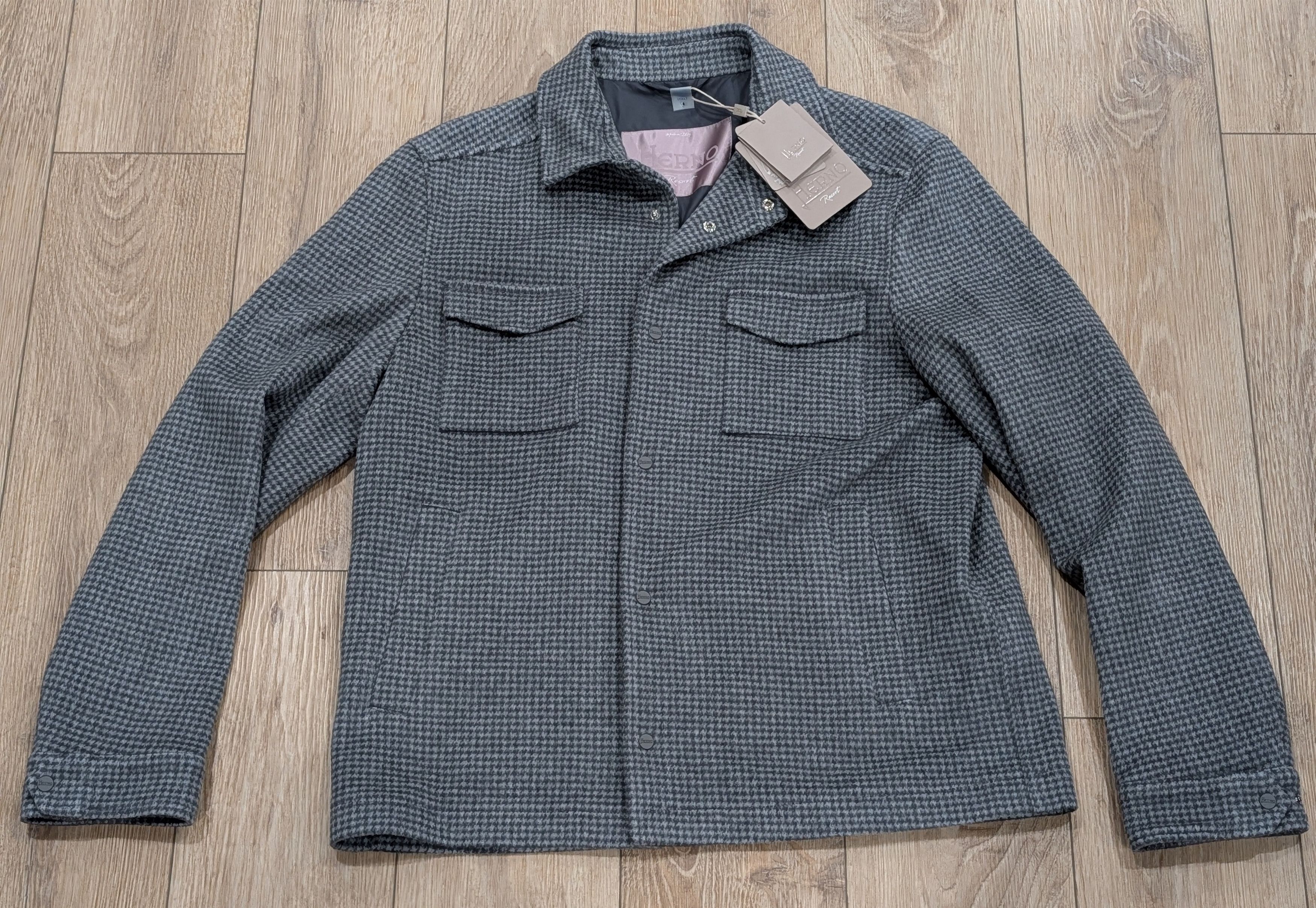 Herno HERNO Houndstooth Cashmere Shirt Jacket Pearl Gray 56 US 46 Size US XL / EU 56 / 4 - 1 Thumbnail