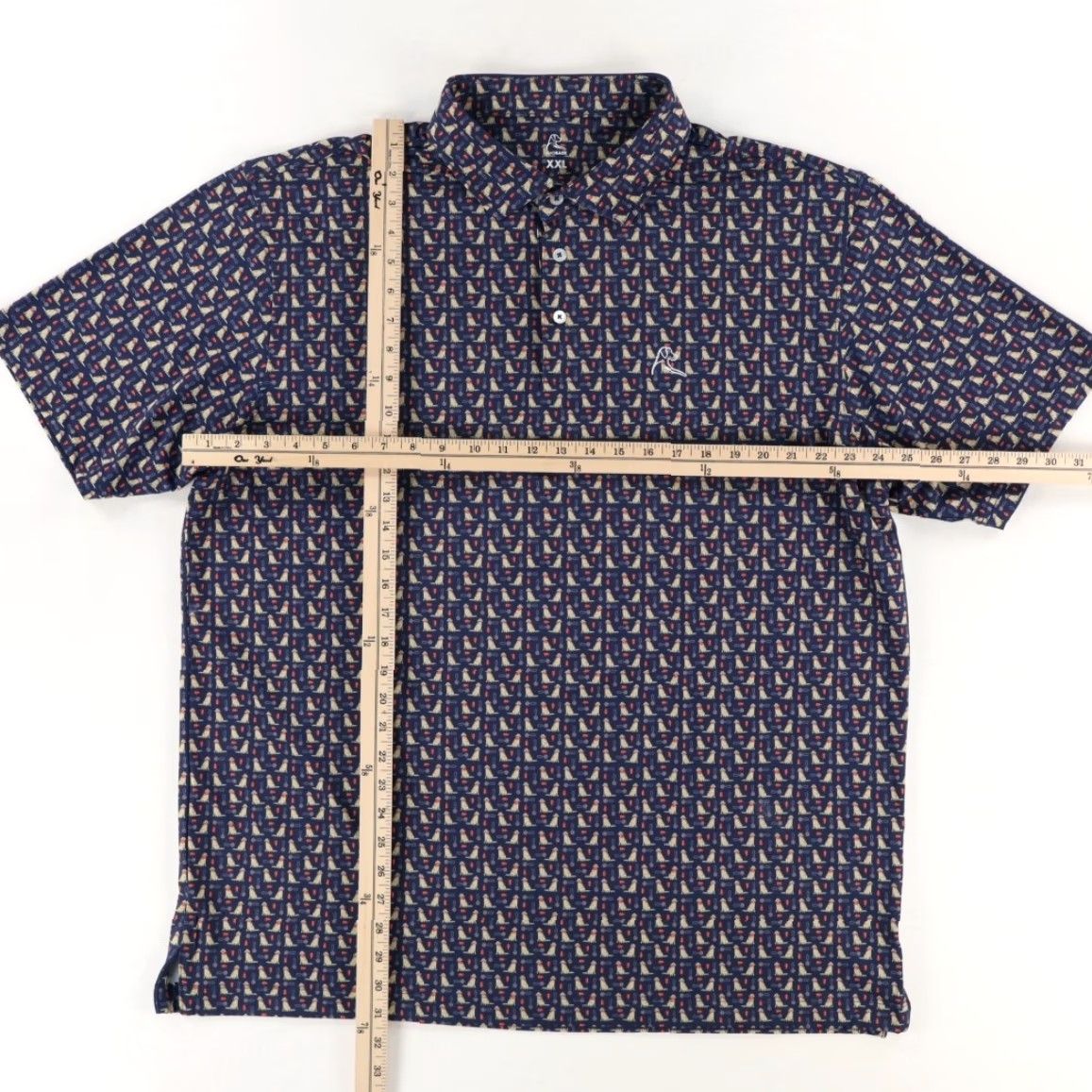 Vintage Rhoback Navy Polo Shirt 2XL Men All Over Print Golden Retriever High Stretch Polyester Shirt Size US XXL / EU 58 / 5 - 3 Thumbnail