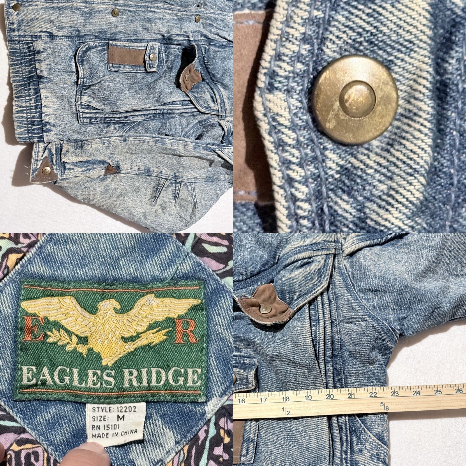 Vintage VINTAGE Eagles Ridge Trucker Jacket Blue Denim Leather Trim Heavy Lined - Medium Jacket Men Blue 90s Casual Workwear Size US M / EU 48-50 / 2 - 8 Thumbnail