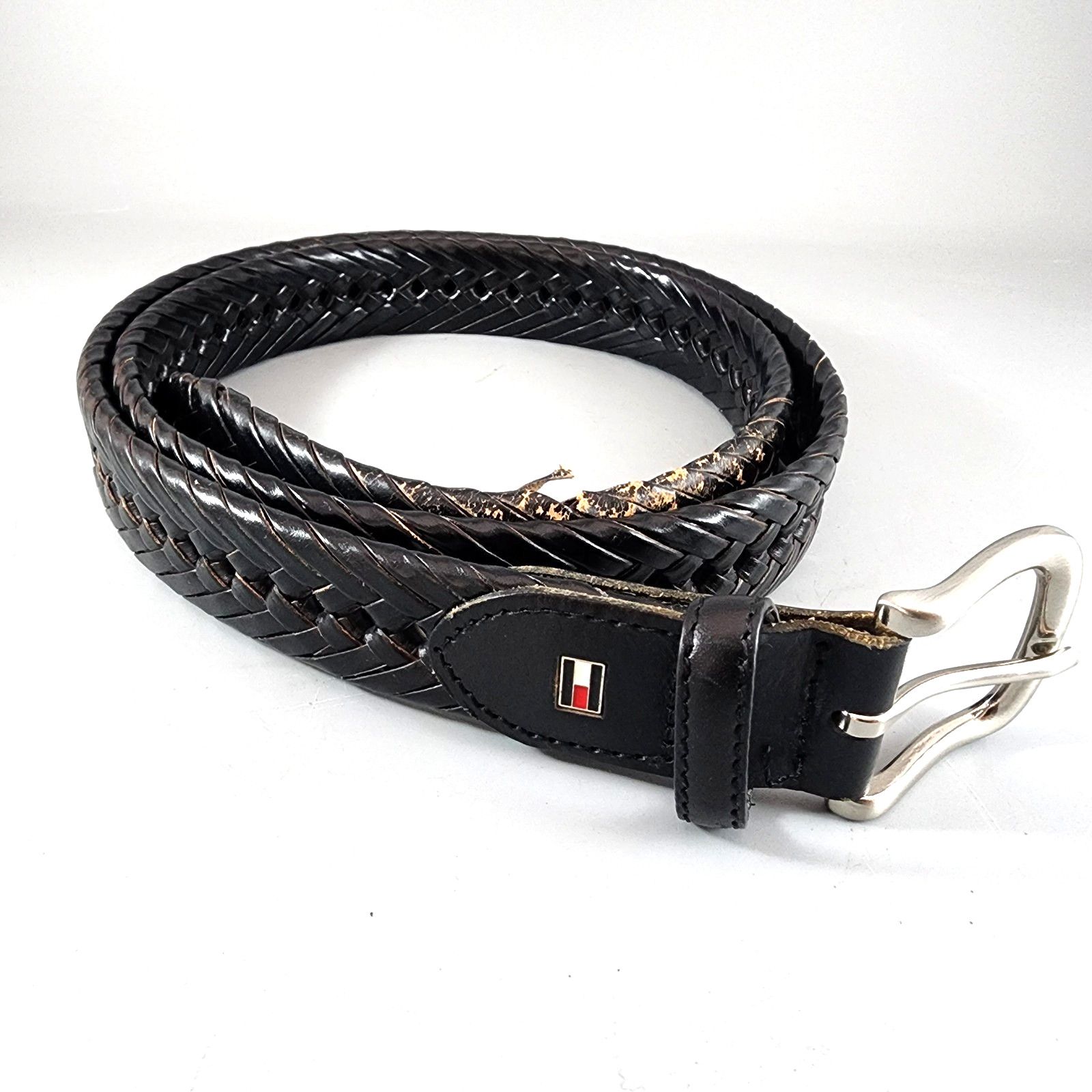 Tommy Hilfiger Tommy Hilfiger Men's Leather Belt Braided Black 42 x 1-1/8" Size 42 - 1 Thumbnail