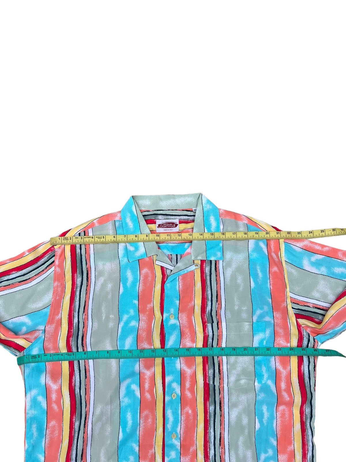 POP84 Pop 84 Italy Multi Colour Stripe Camp Collar Rayon Shirt Size US XXL / EU 58 / 5 - 3 Thumbnail